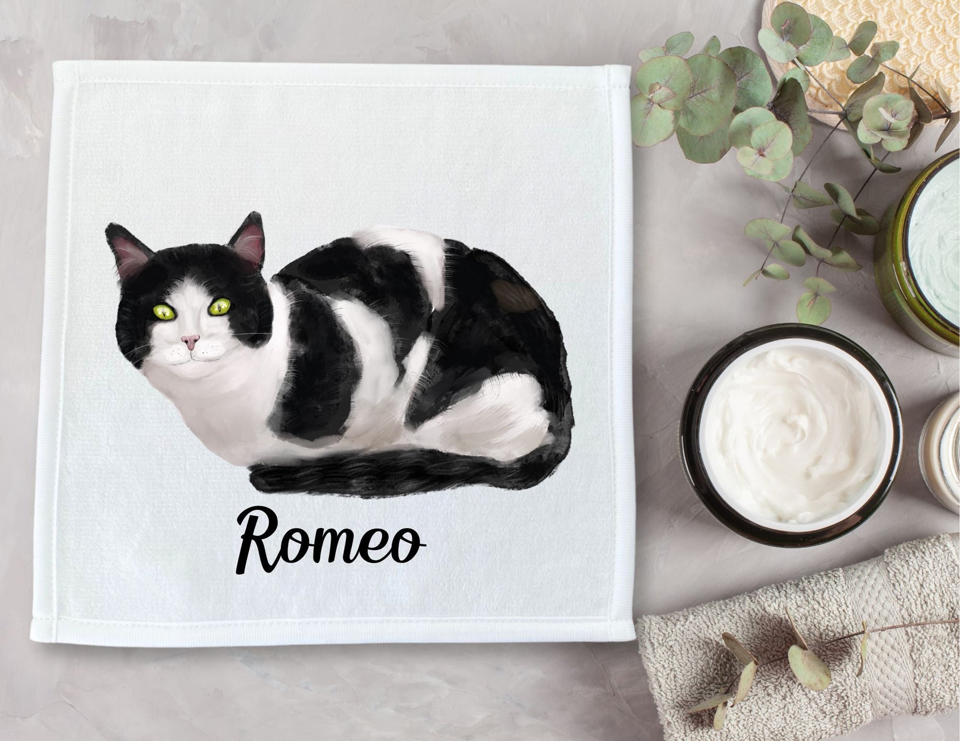 Tuxedo Cat Washcloth - MerikaArt