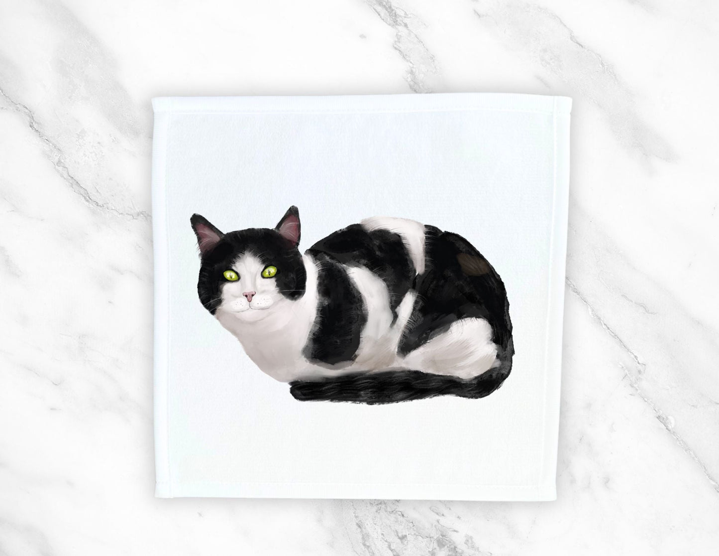Tuxedo Cat Washcloth - MerikaArt