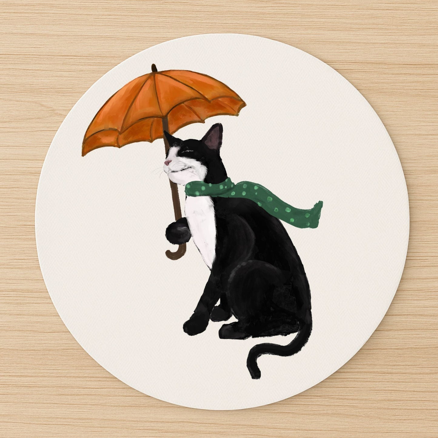 Tuxedo Cat with Umbrella Mousepad - MerikaArt