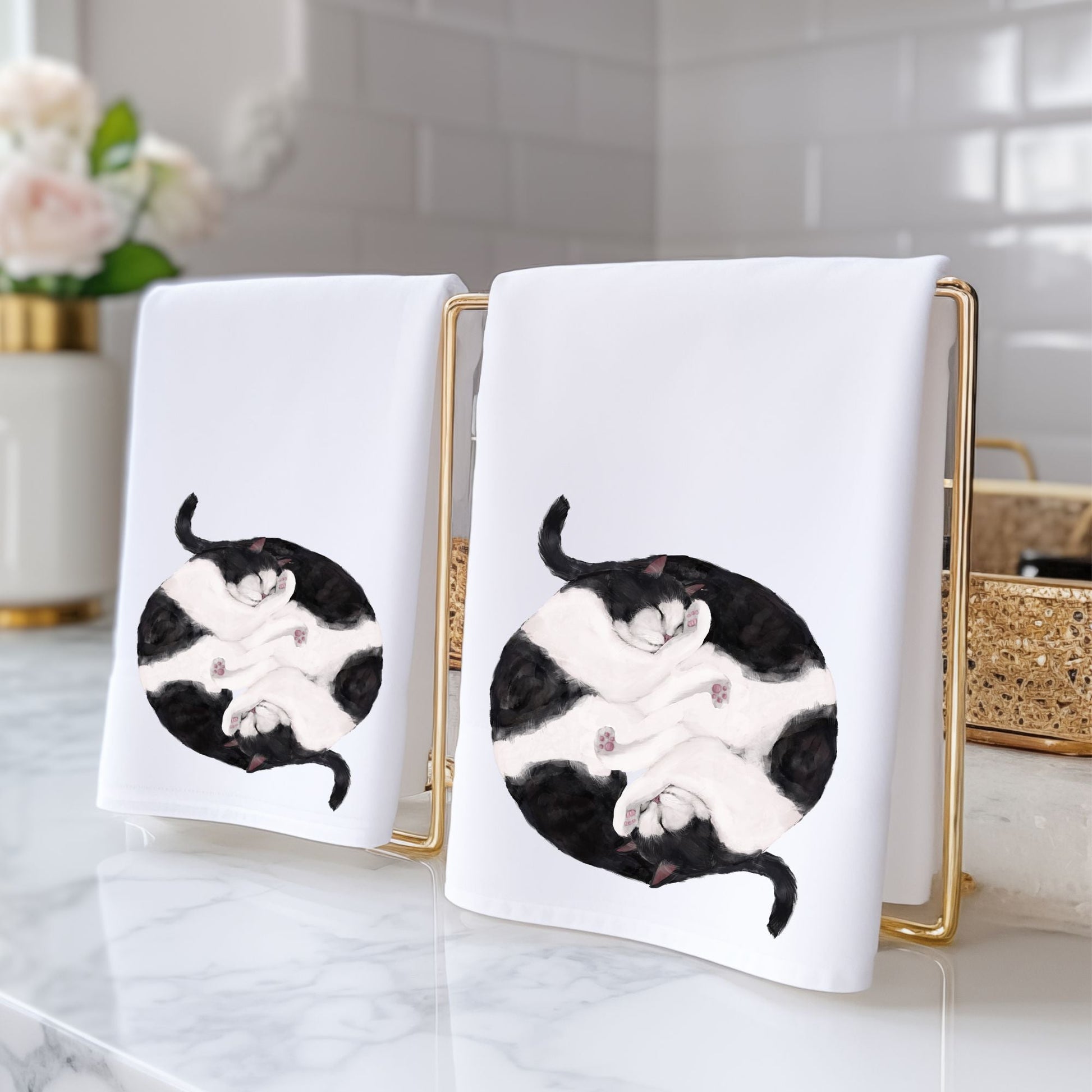 Tuxedo Sleeping Cats Bathroom Towel - MerikaArt
