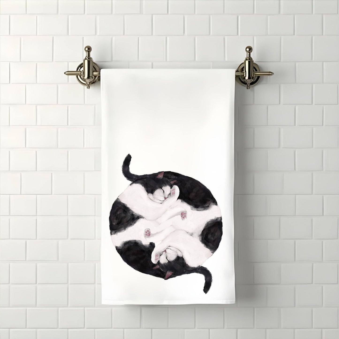 Tuxedo Sleeping Cats Bathroom Towel - MerikaArt