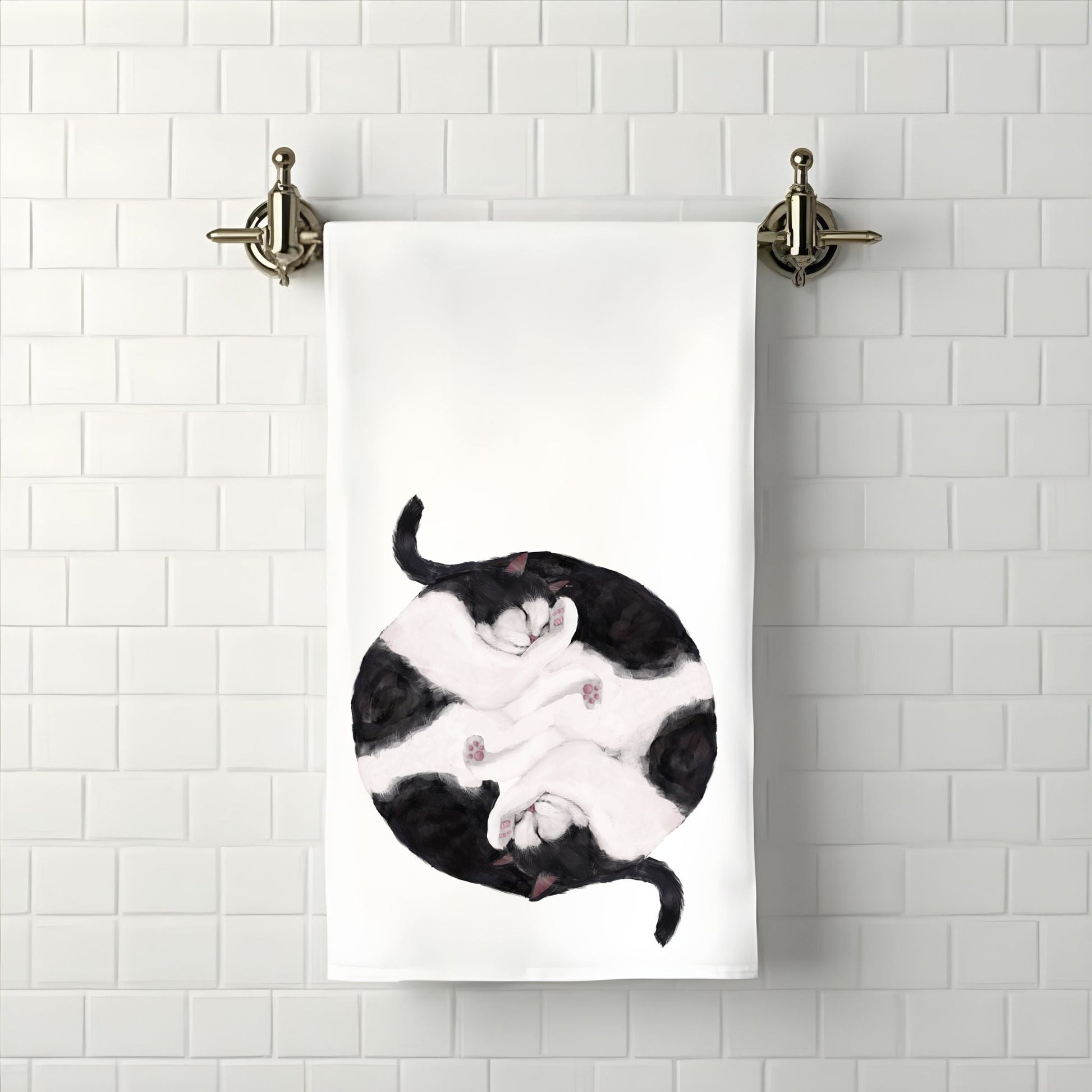 Tuxedo Sleeping Cats Bathroom Towel - MerikaArt