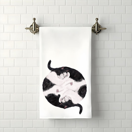 Tuxedo Sleeping Cats Bathroom Towel - MerikaArt