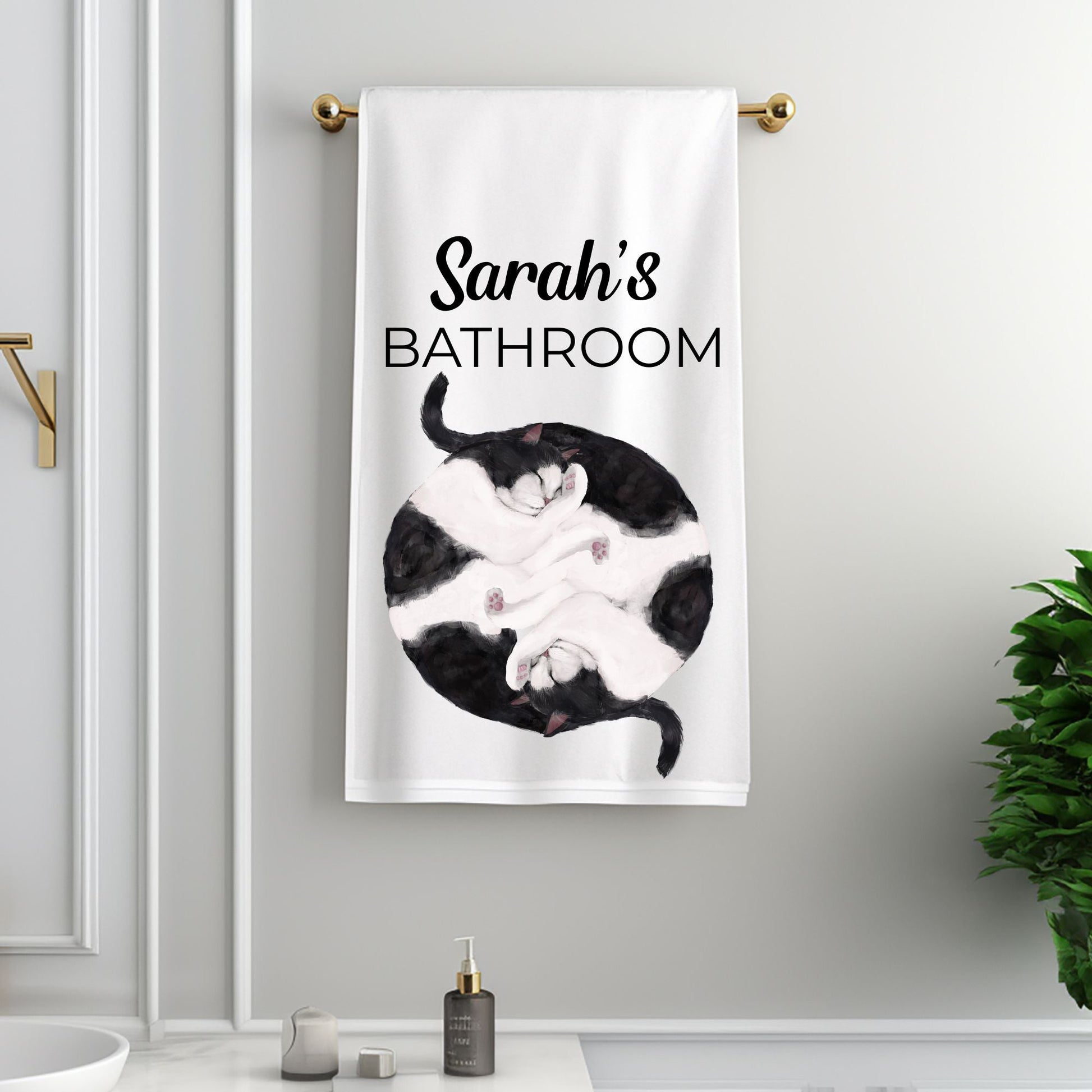 Tuxedo Sleeping Cats Bathroom Towel - MerikaArt