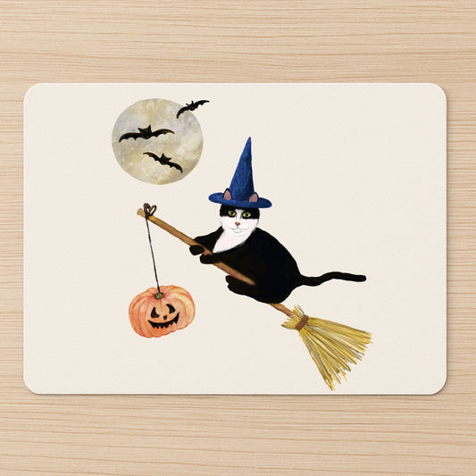Tuxedo Witch Cat Halloween Mousepad - MerikaArt