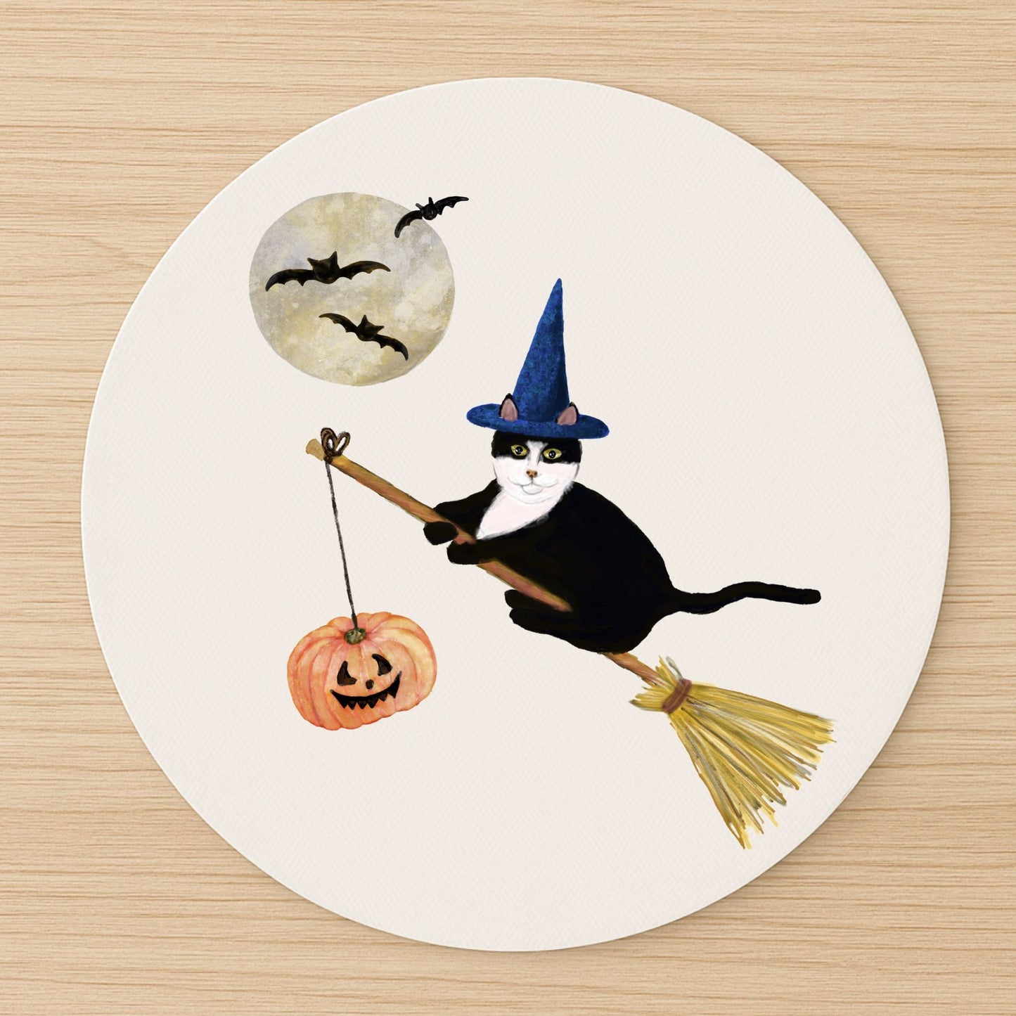 Tuxedo Witch Cat Halloween Mousepad - MerikaArt