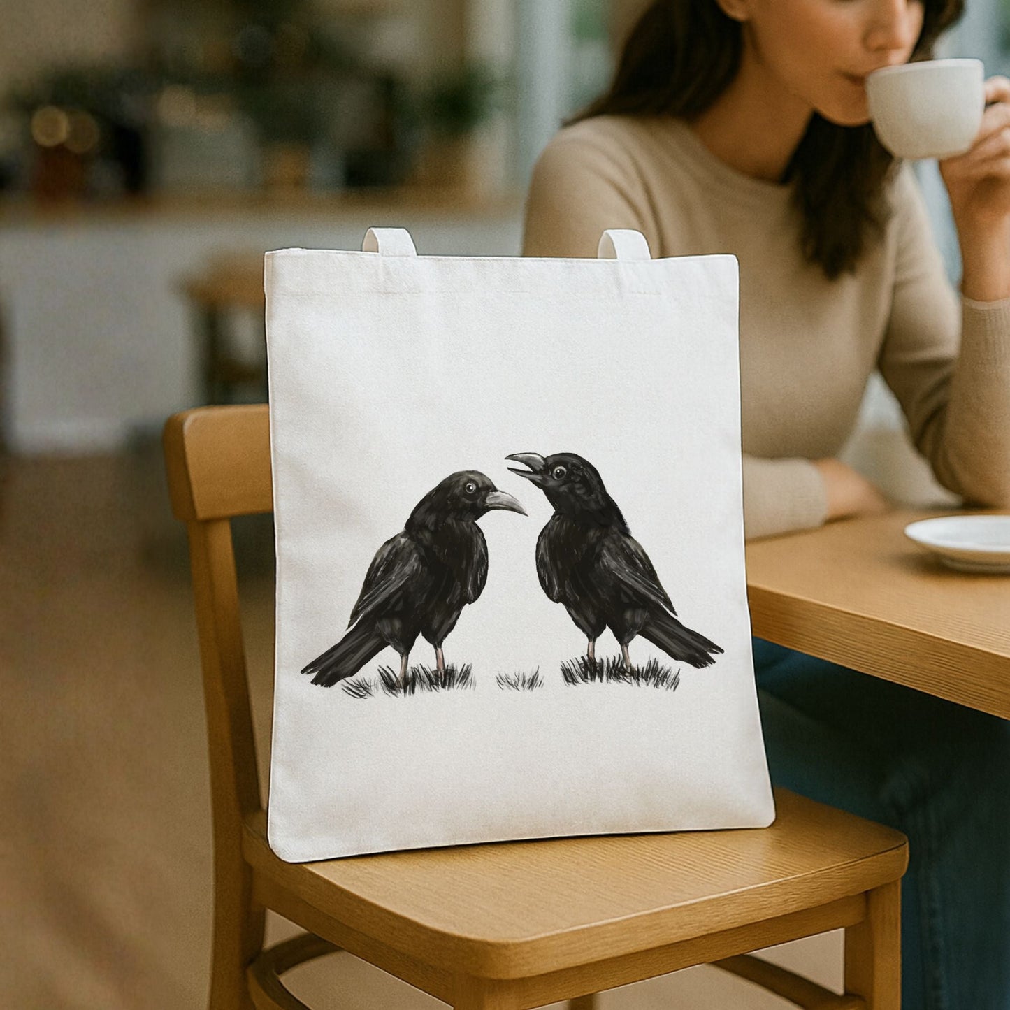Two Crows Canvas Tote Bag - MerikaArt