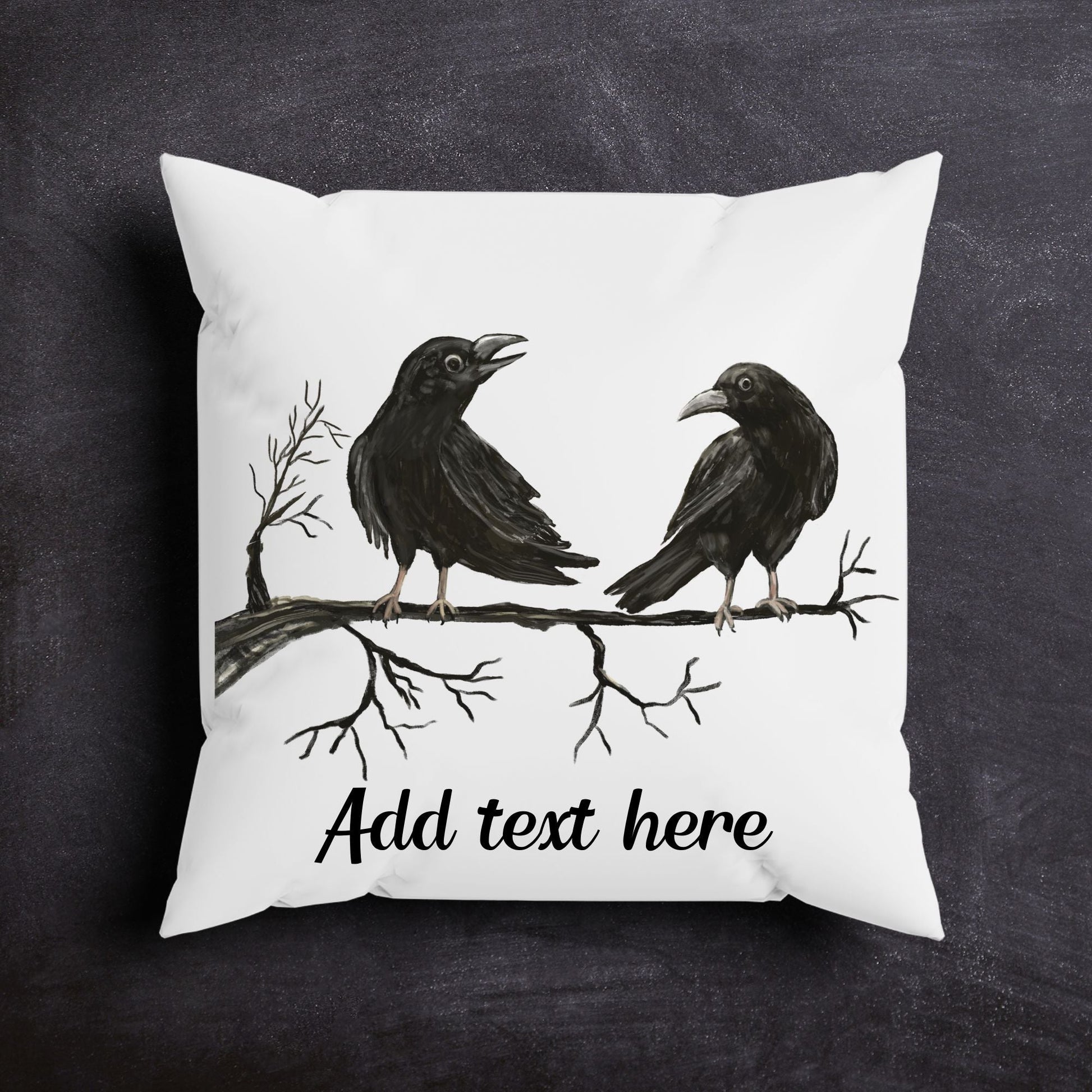 Two Crows on a Branch Pillow - MerikaArt