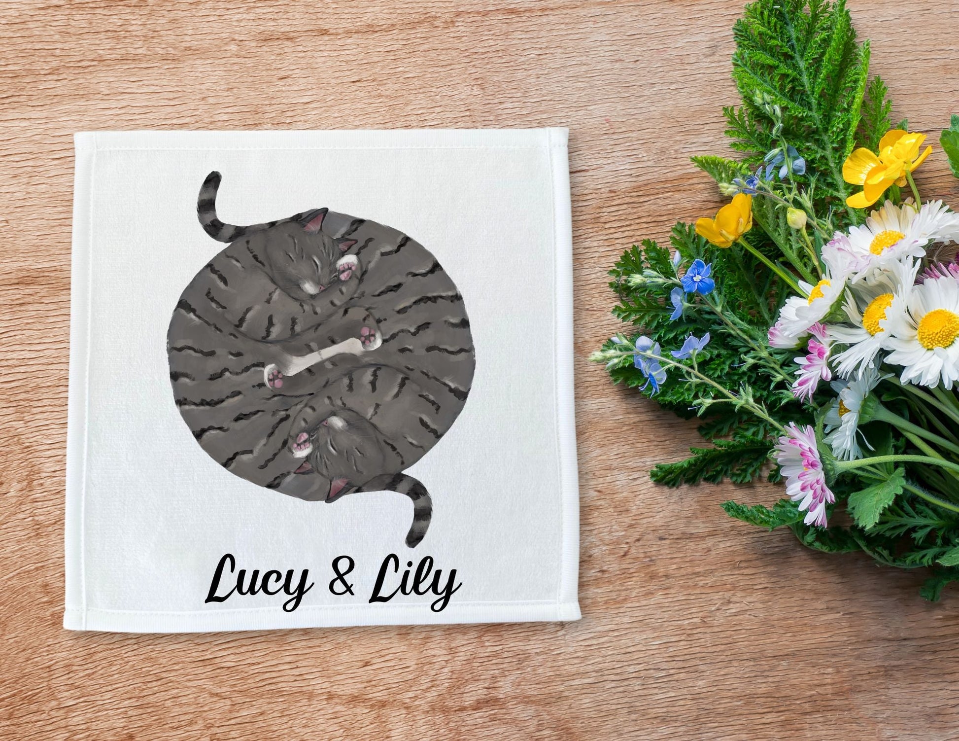 Two Gray Tabby Cats Sleeping Washcloth - MerikaArt