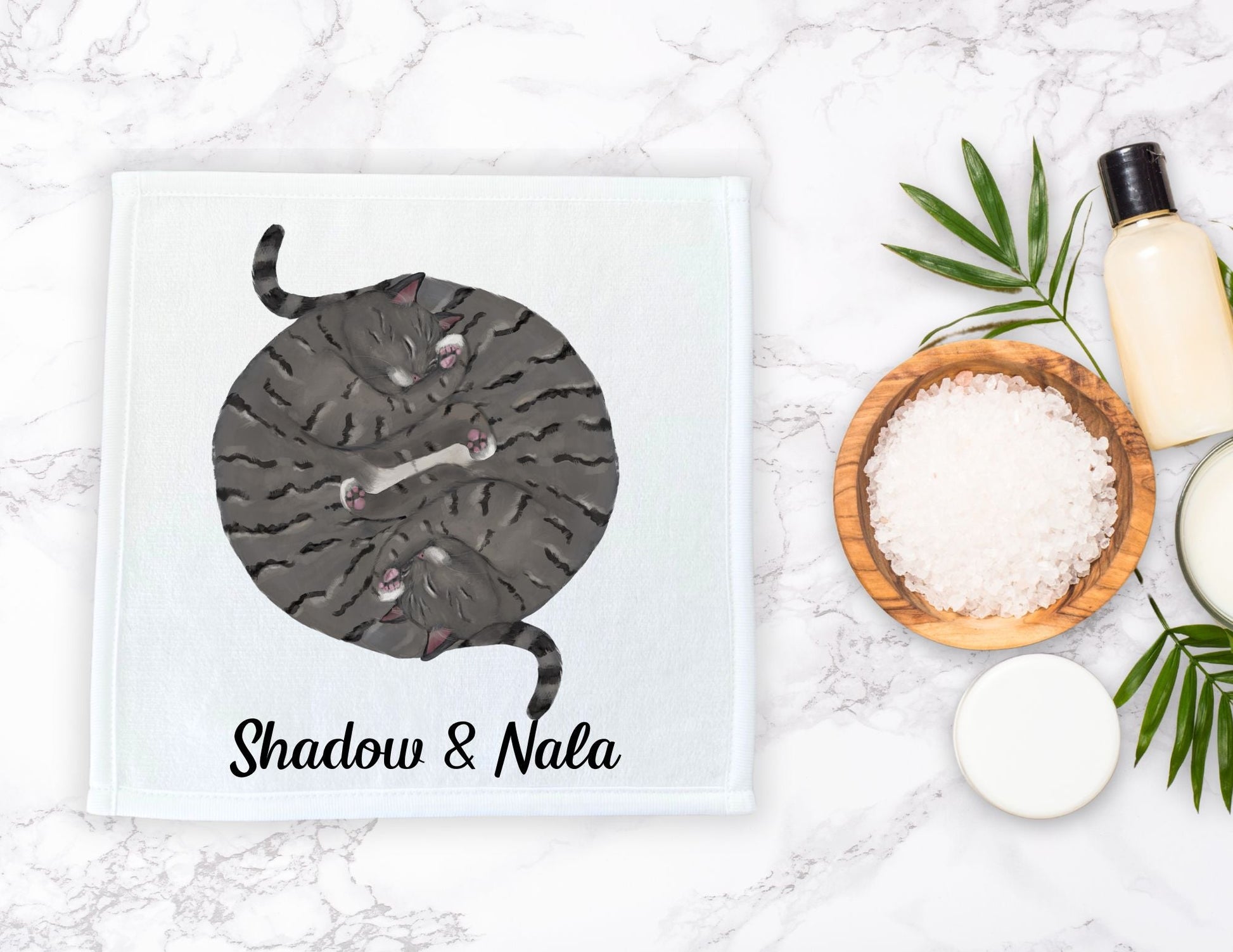 Two Gray Tabby Cats Sleeping Washcloth - MerikaArt