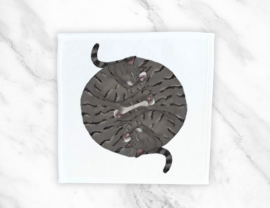 Two Gray Tabby Cats Sleeping Washcloth - MerikaArt