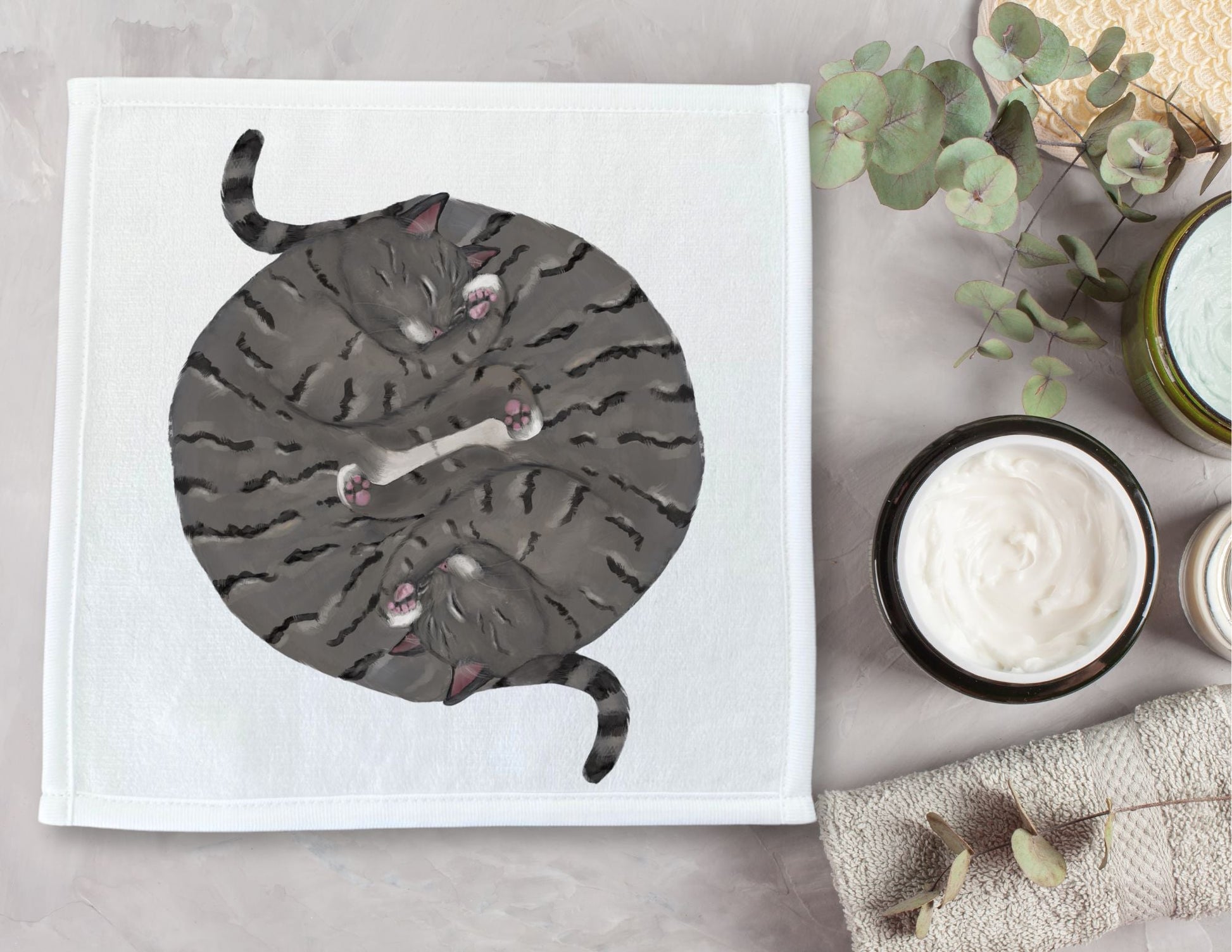Two Gray Tabby Cats Sleeping Washcloth - MerikaArt