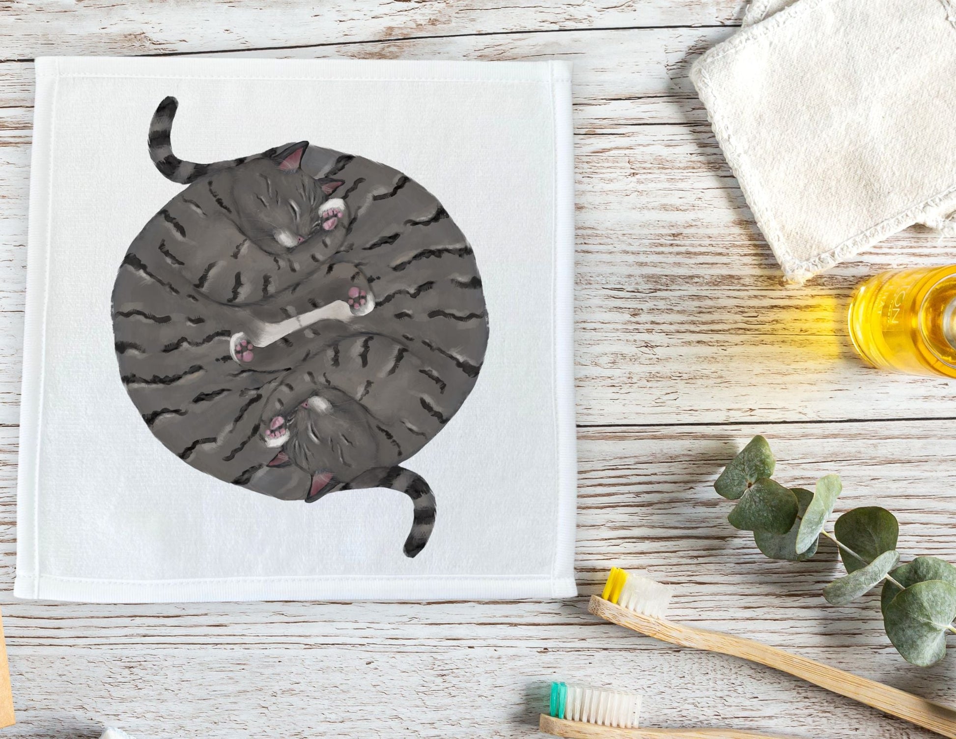 Two Gray Tabby Cats Sleeping Washcloth - MerikaArt
