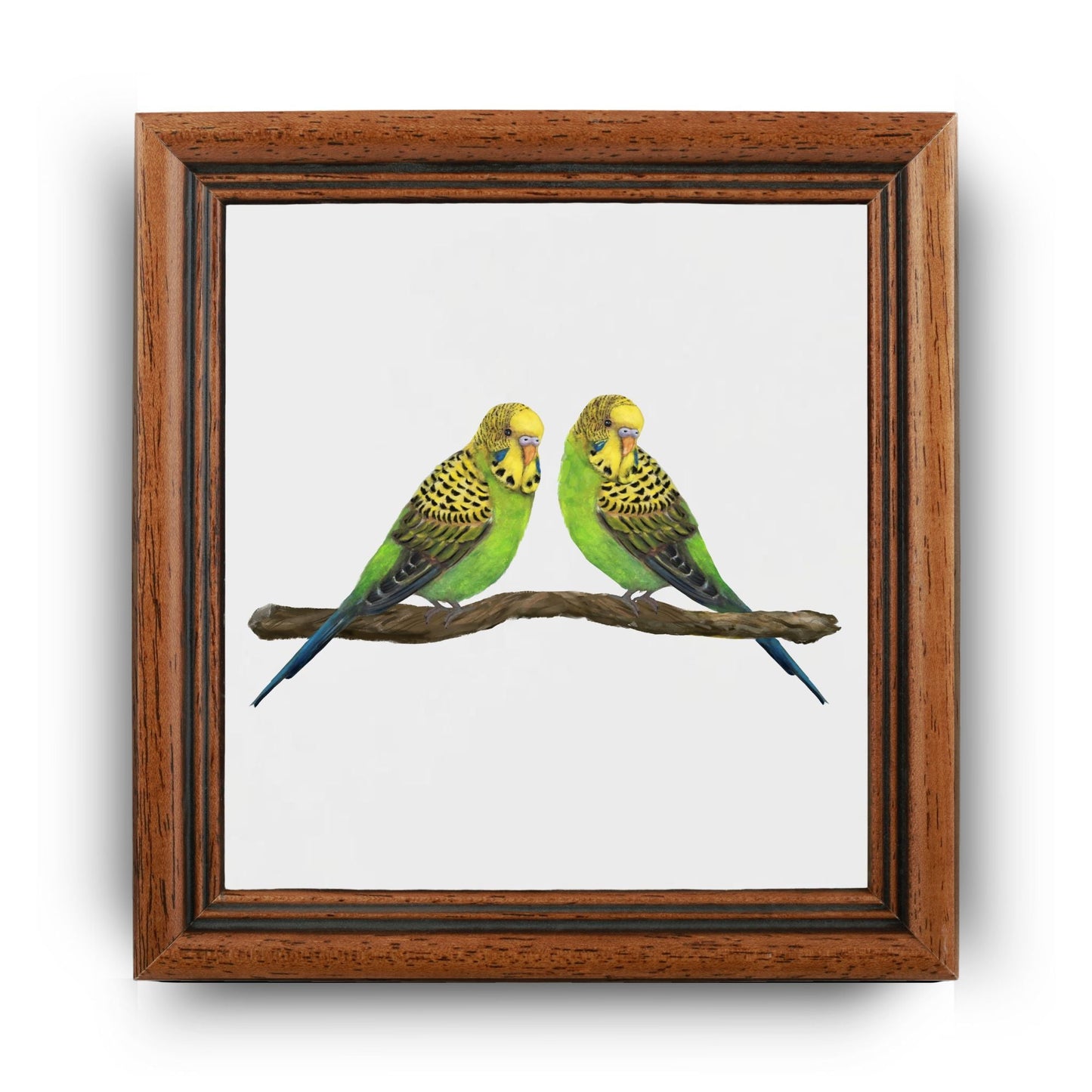 Two Green Budgies Ceramic Tile - MerikaArt