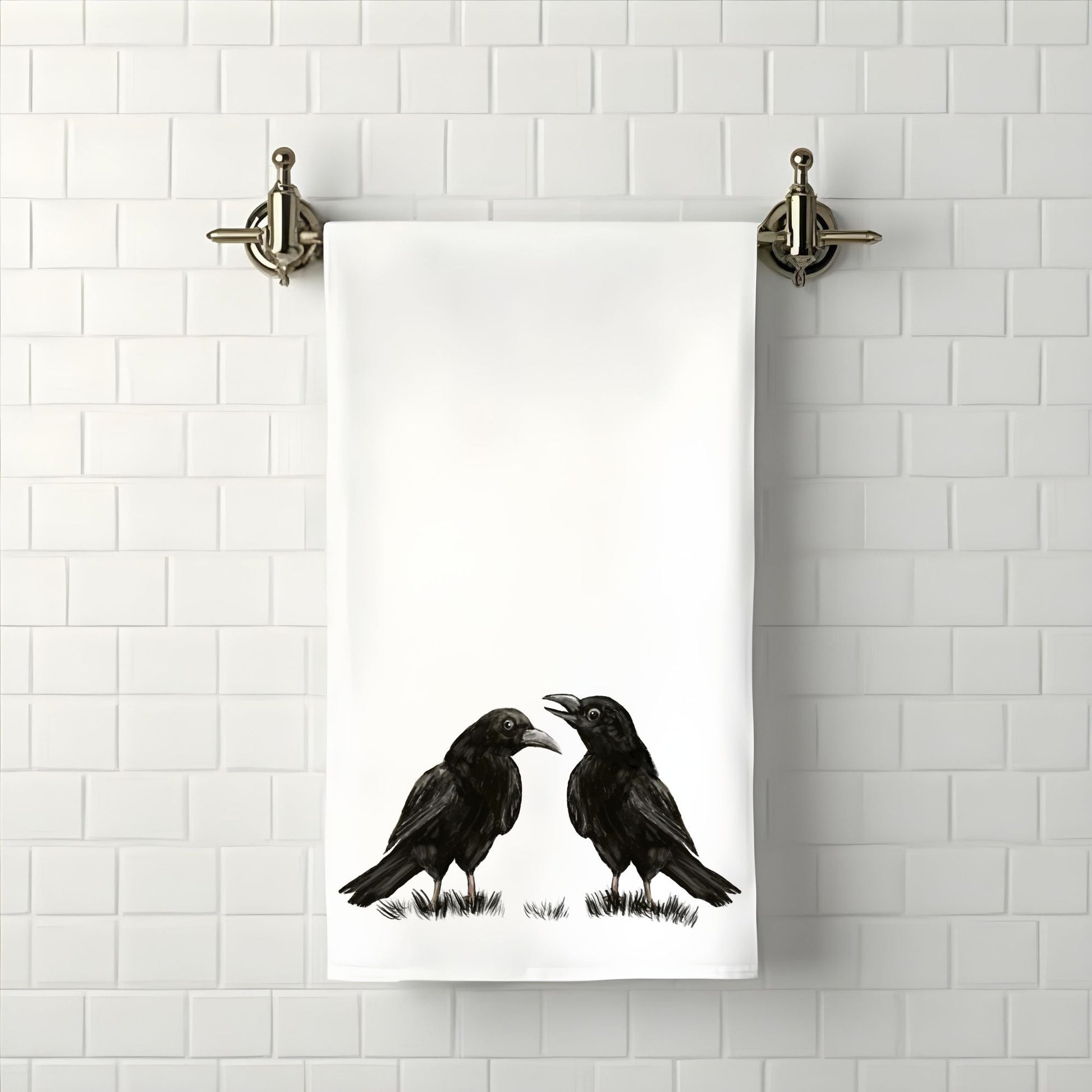 Two Ravens Bathroom Towel - MerikaArt