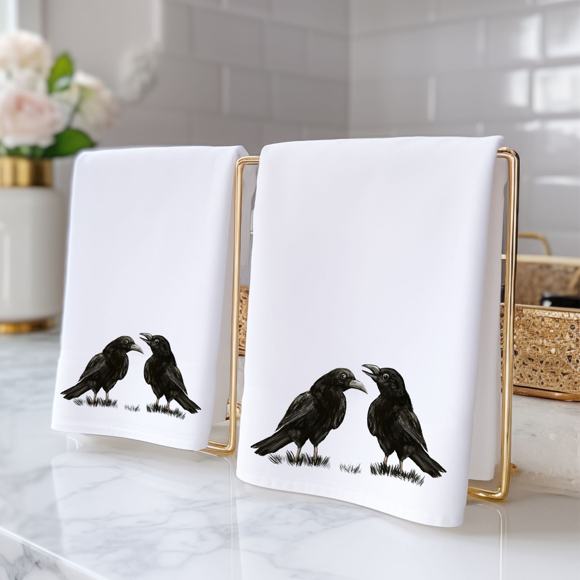 Two Ravens Bathroom Towel - MerikaArt