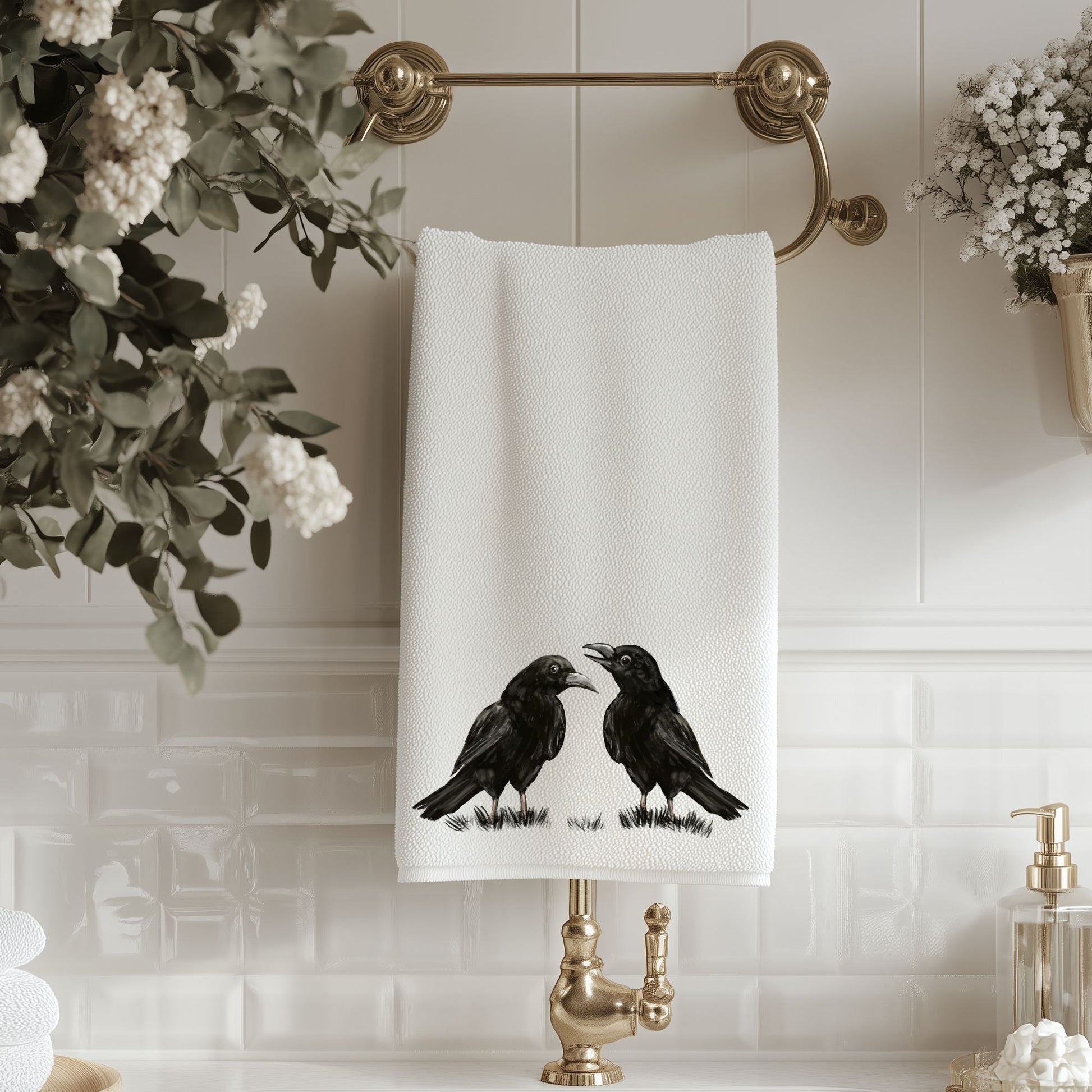 Two Ravens Bathroom Towel - MerikaArt