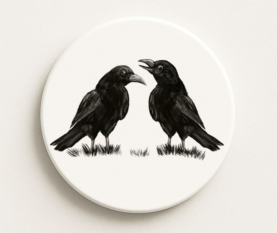 Two Ravens Ceramic Coaster - MerikaArt