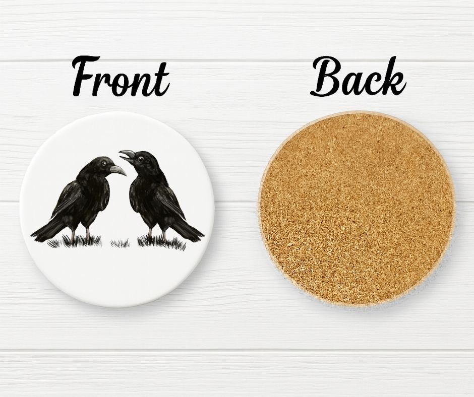 Two Ravens Ceramic Coaster - MerikaArt