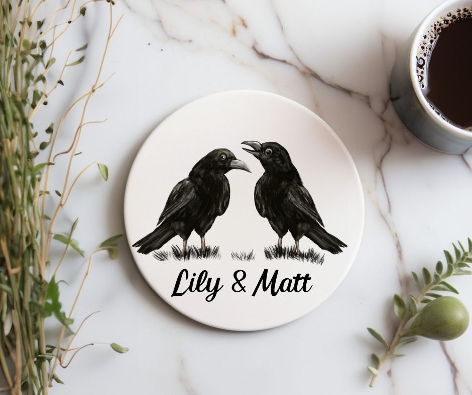 Two Ravens Ceramic Coaster - MerikaArt