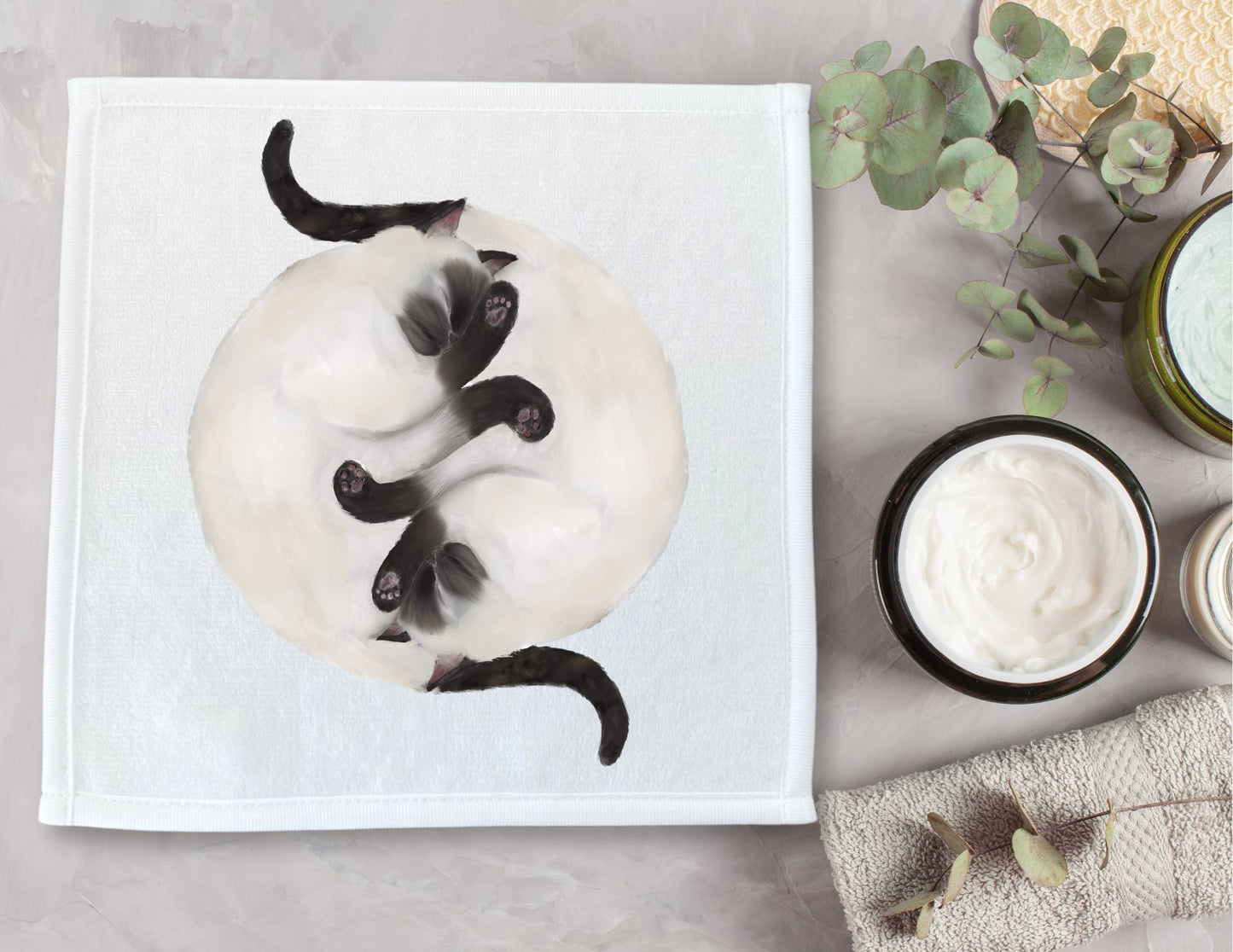 Two Siamese Cats Sleeping Washcloth - MerikaArt