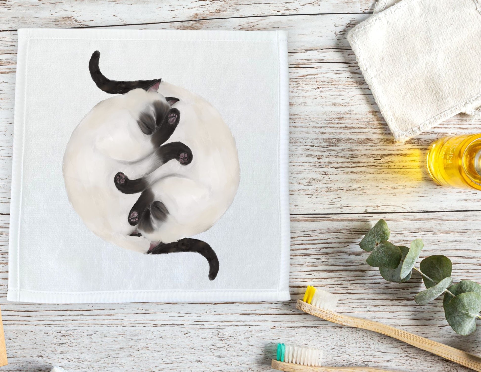 Two Siamese Cats Sleeping Washcloth - MerikaArt