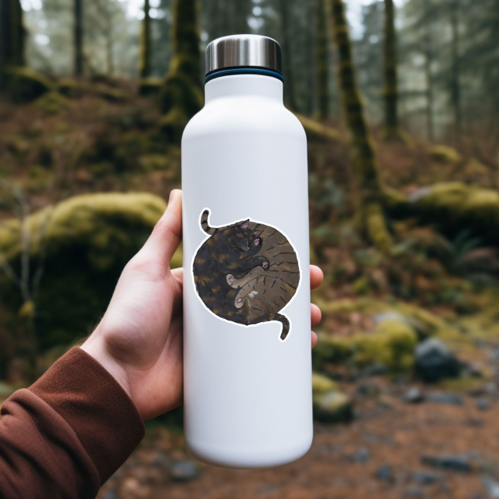 Two Sleeping Tabby Cats Vinyl Sticker - MerikaArt