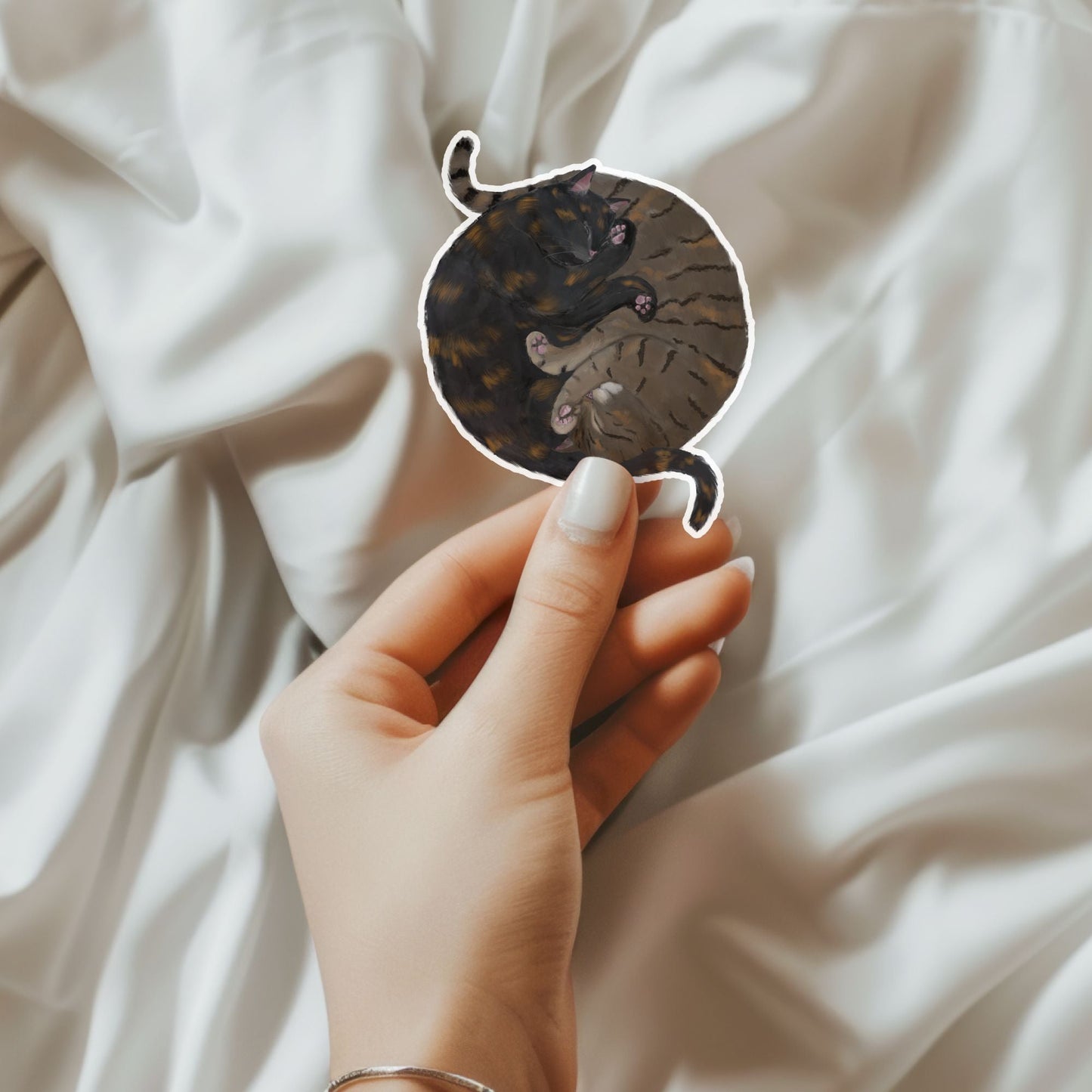 Two Sleeping Tabby Cats Vinyl Sticker - MerikaArt