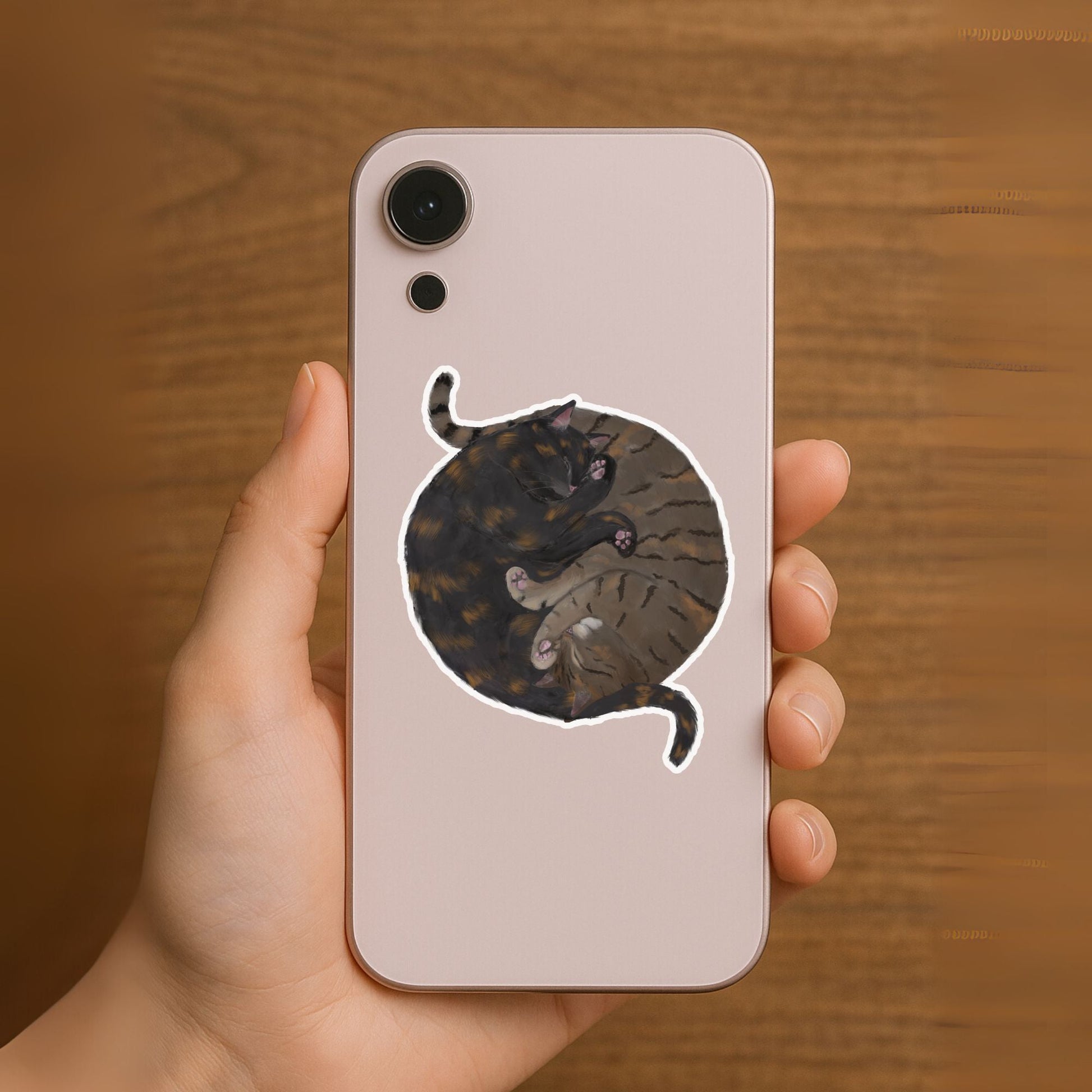 Two Sleeping Tabby Cats Vinyl Sticker - MerikaArt