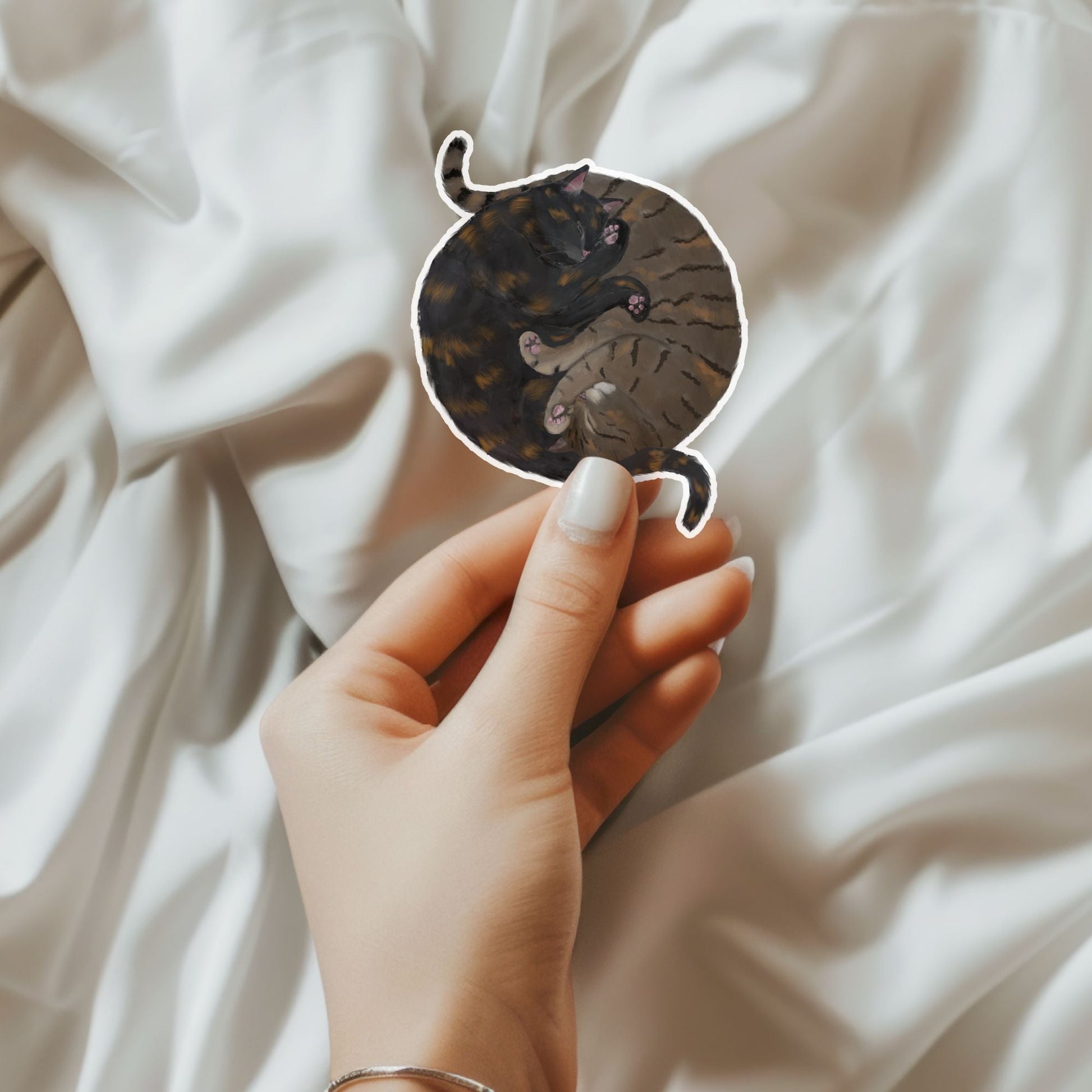 Two Sleeping Tabby Cats Vinyl Sticker - MerikaArt