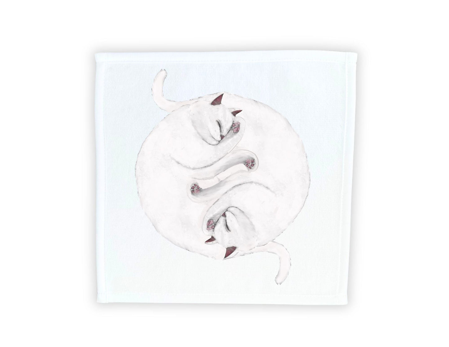 Two White Cats Sleeping Washcloth - MerikaArt