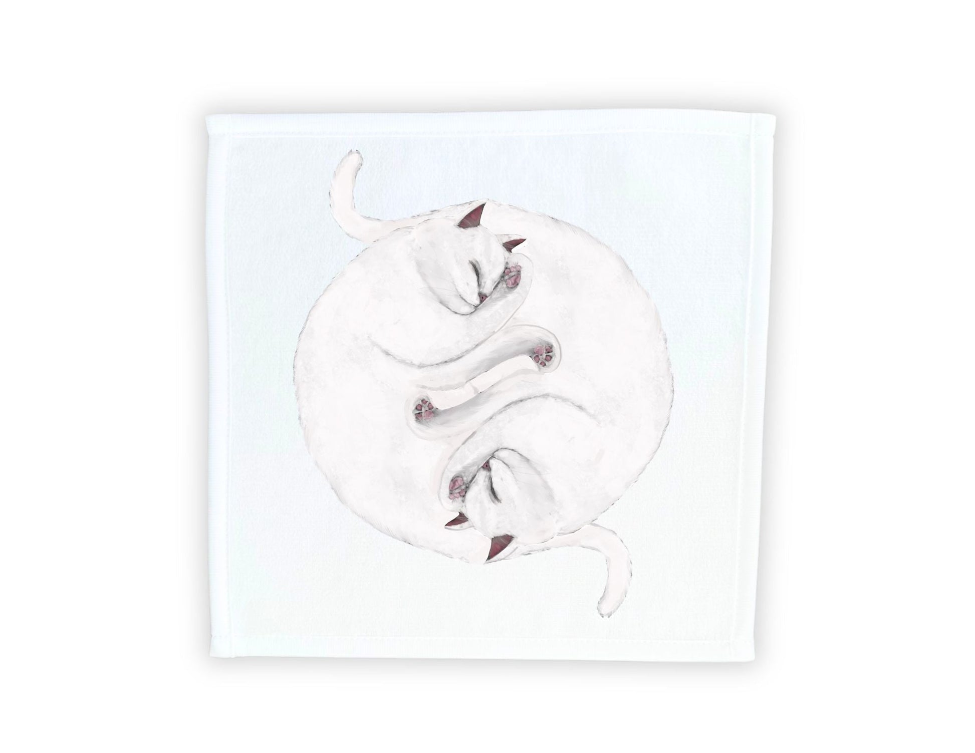 Two White Cats Sleeping Washcloth - MerikaArt