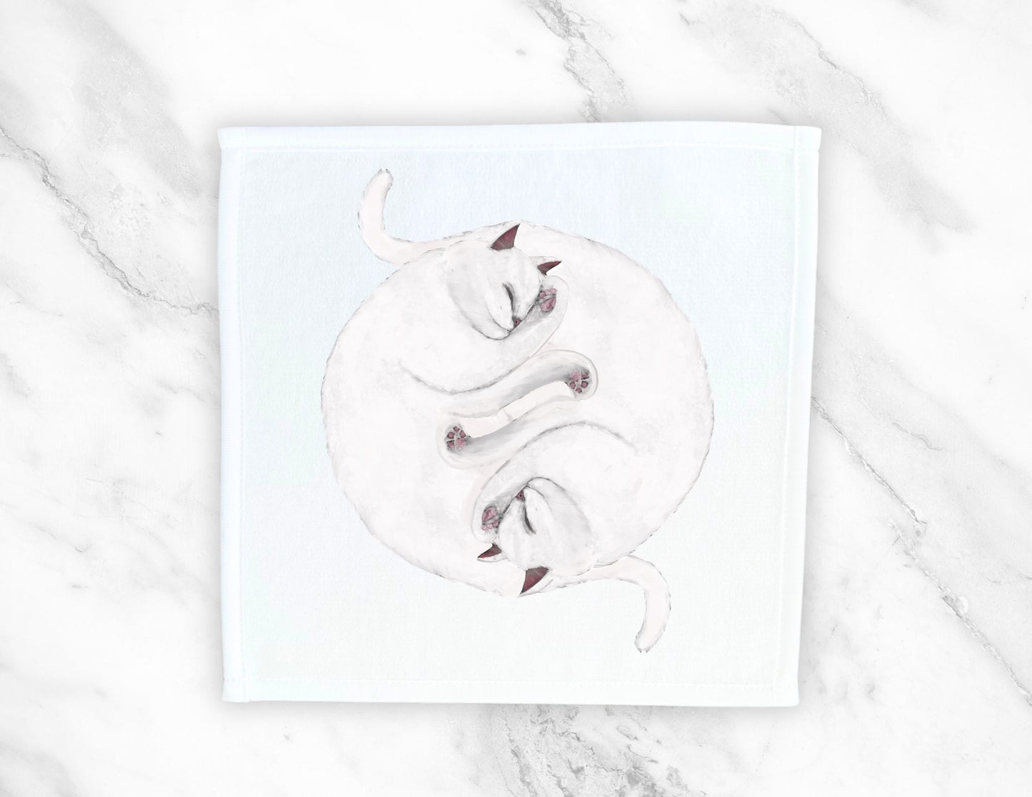 Two White Cats Sleeping Washcloth - MerikaArt