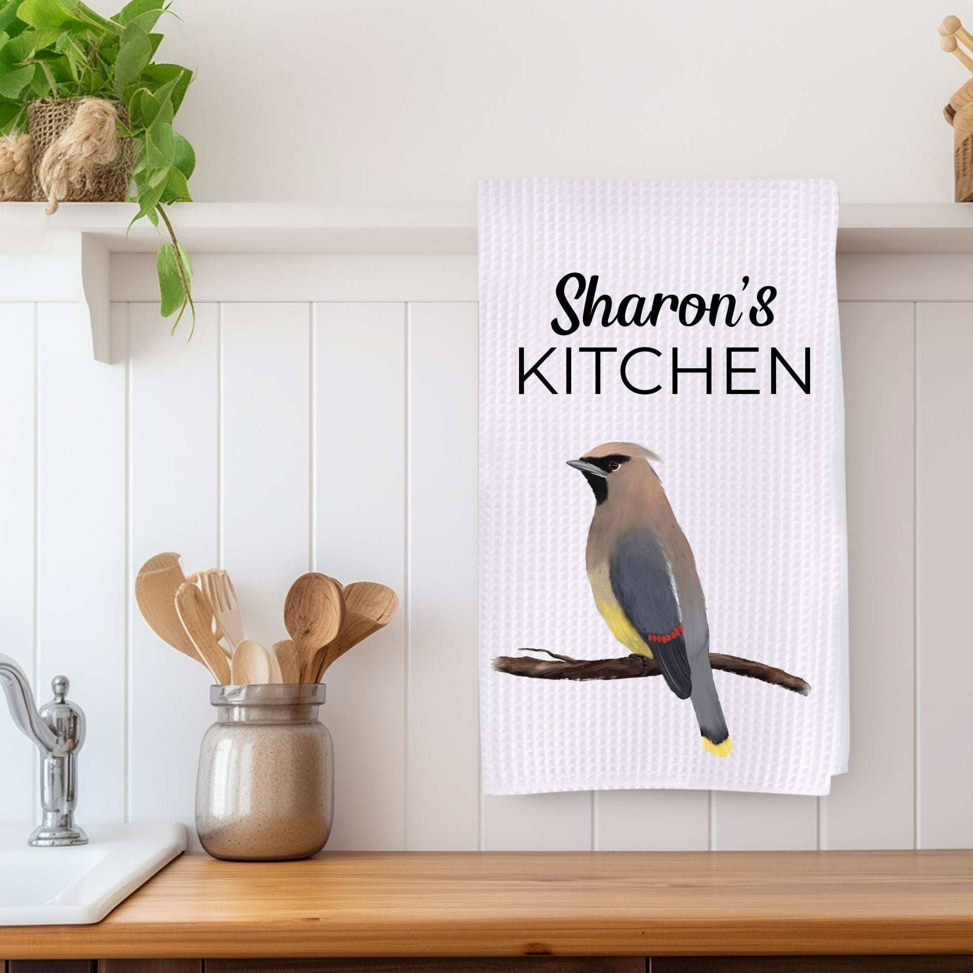 Unique Cedar Waxwing Kitchen Towel - MerikaArt