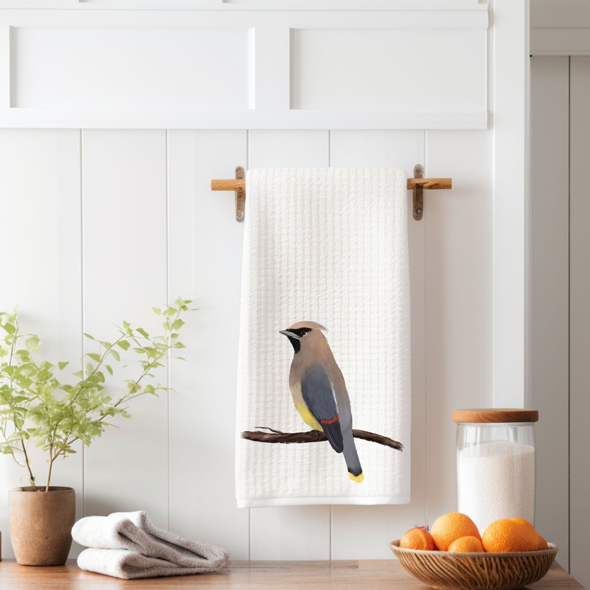 Unique Cedar Waxwing Kitchen Towel - MerikaArt