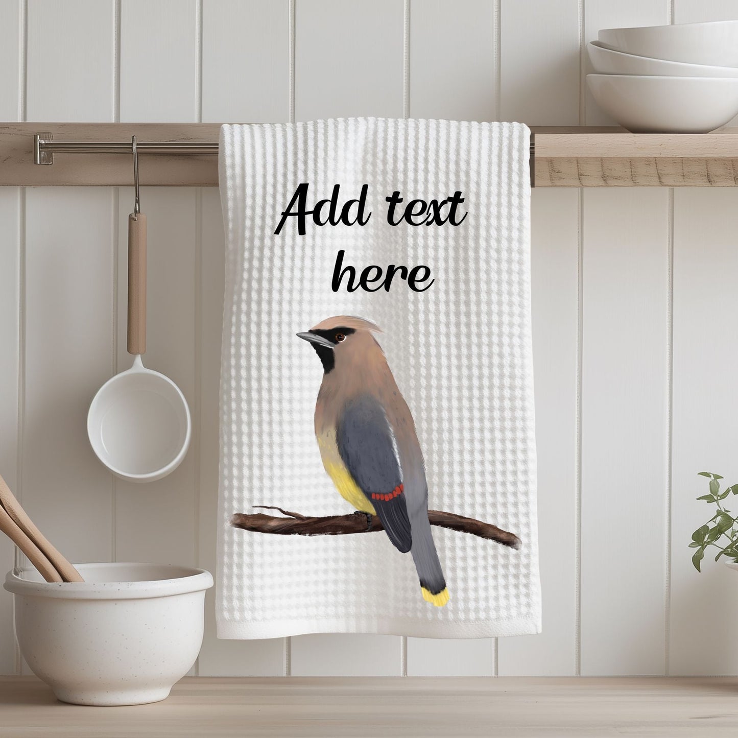 Unique Cedar Waxwing Kitchen Towel - MerikaArt