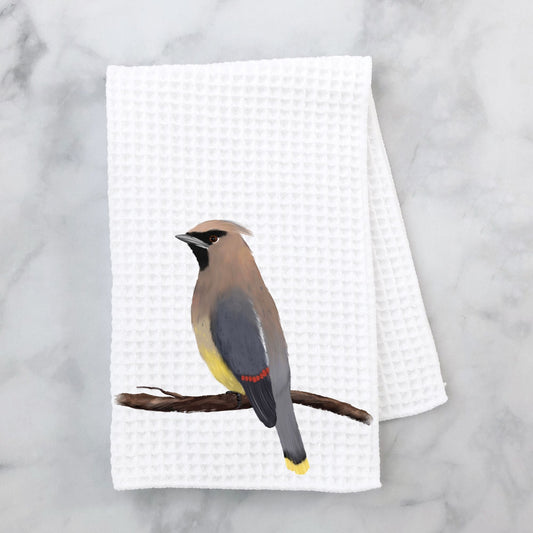 Unique Cedar Waxwing Kitchen Towel - MerikaArt