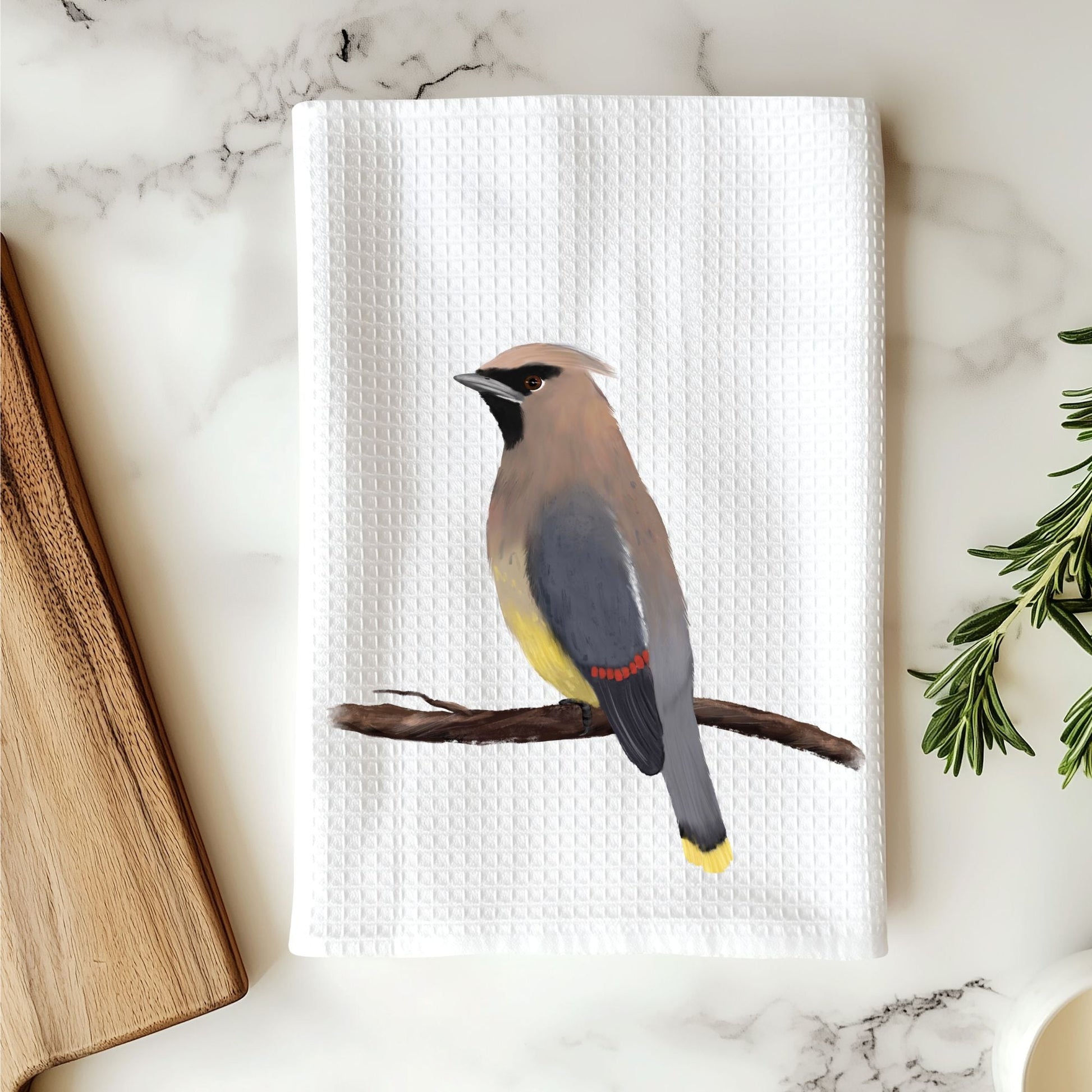 Unique Cedar Waxwing Kitchen Towel - MerikaArt