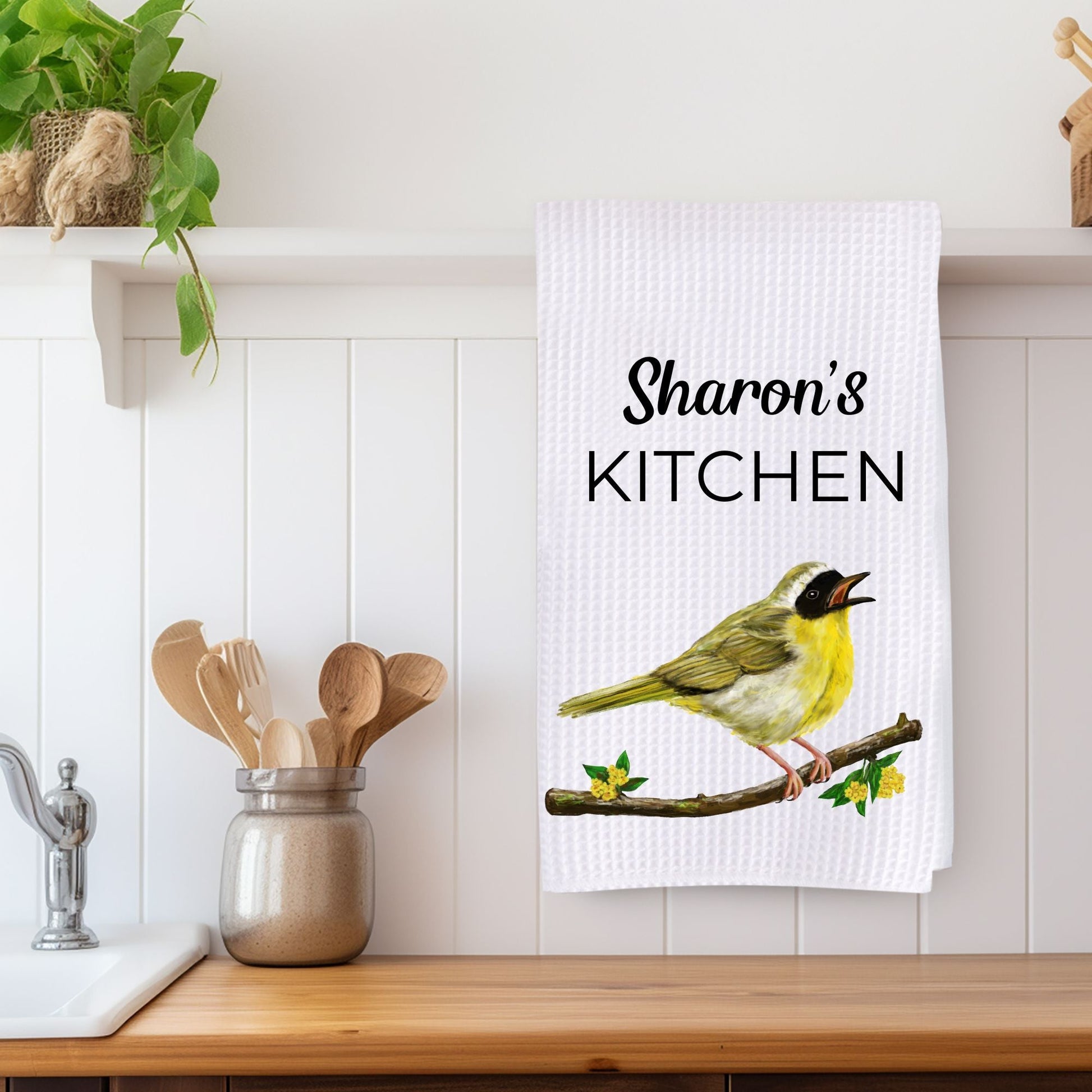 Unique Common Yellowthroat Kitchen Towel - MerikaArt