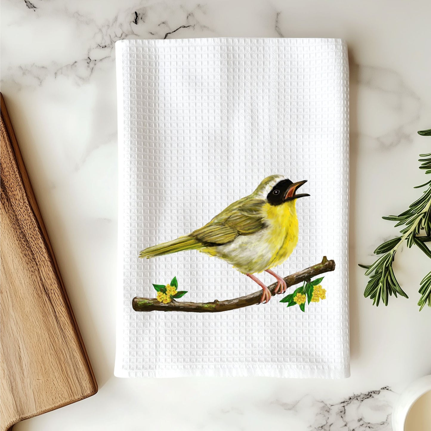 Unique Common Yellowthroat Kitchen Towel - MerikaArt