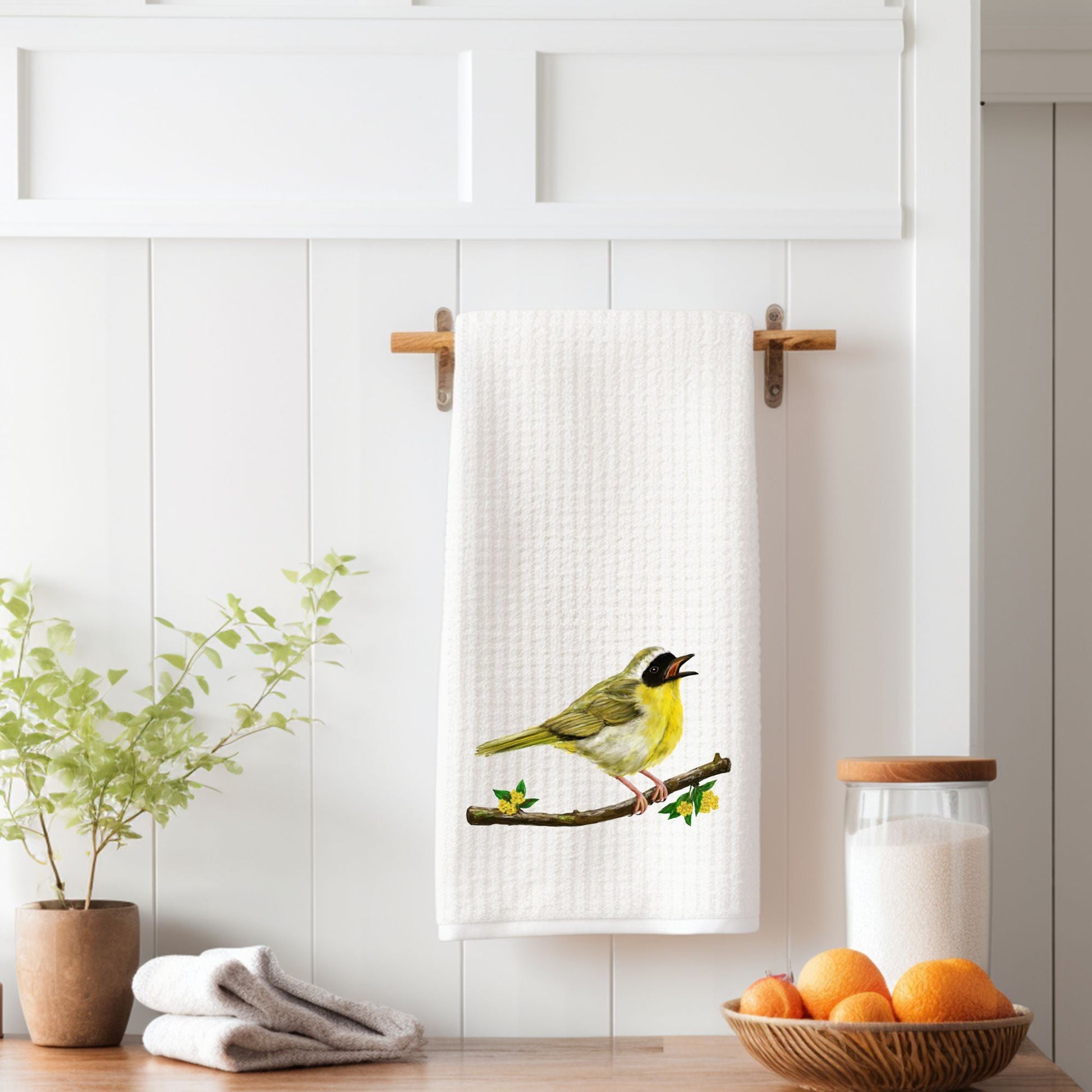 Unique Common Yellowthroat Kitchen Towel - MerikaArt