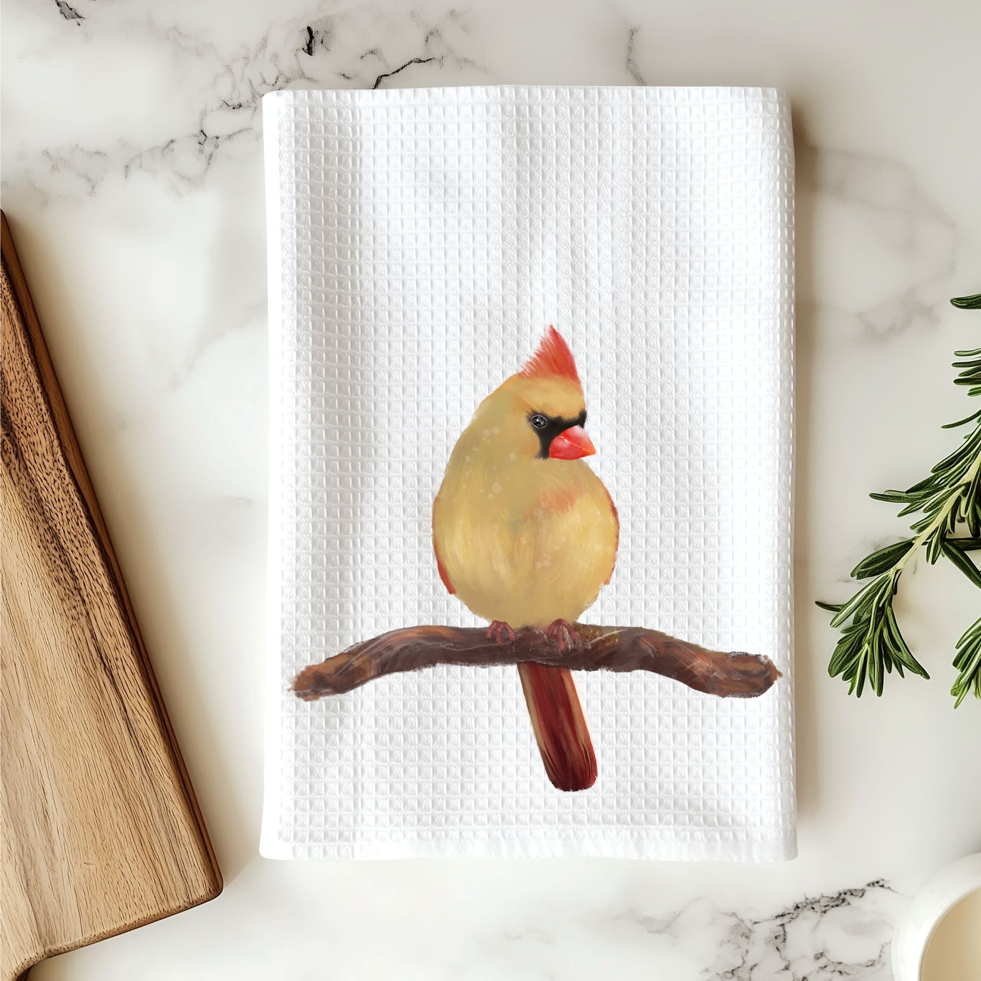 Unique Female Cardinal Kitchen Towel - MerikaArt