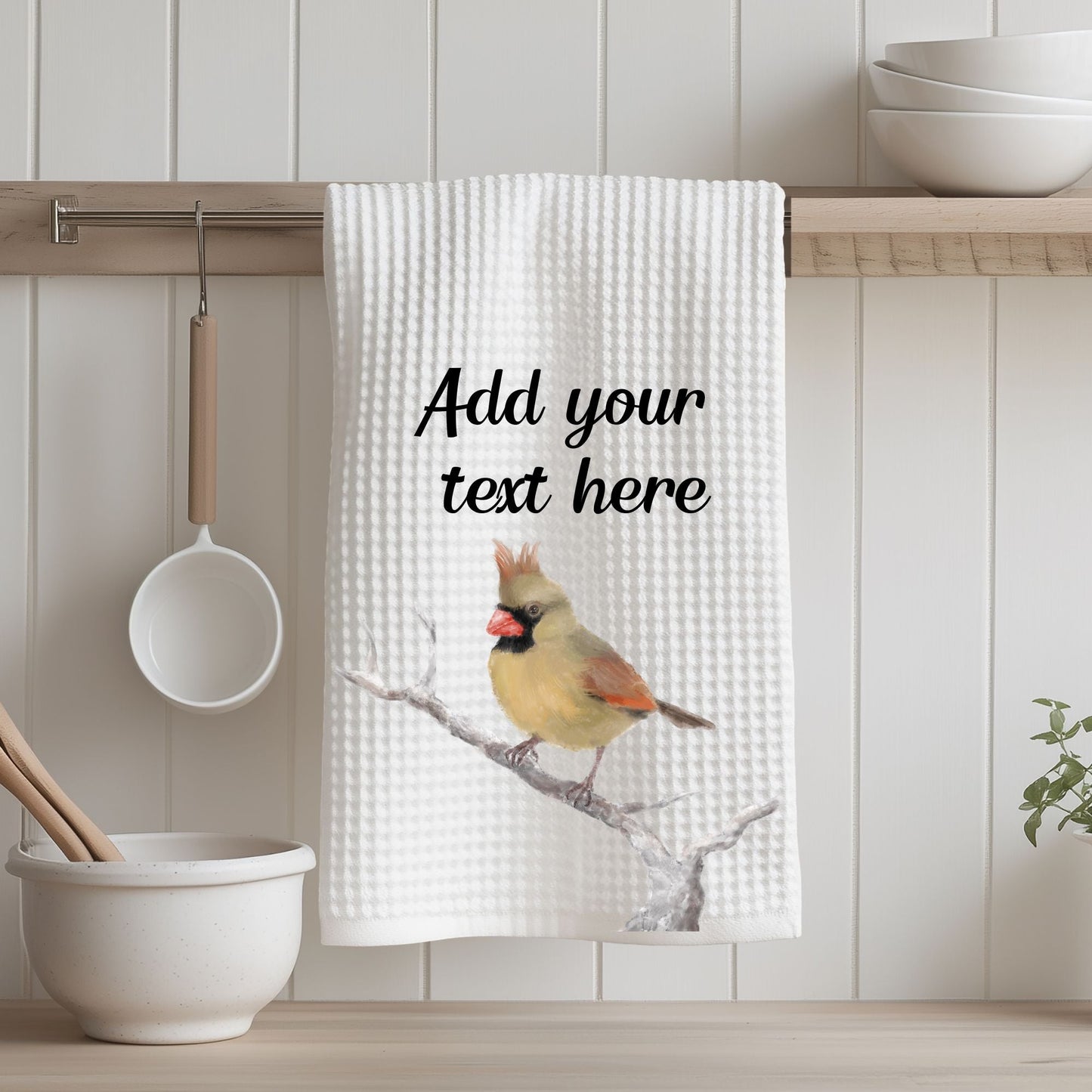 Unique Female Cardinal Kitchen Towel - MerikaArt