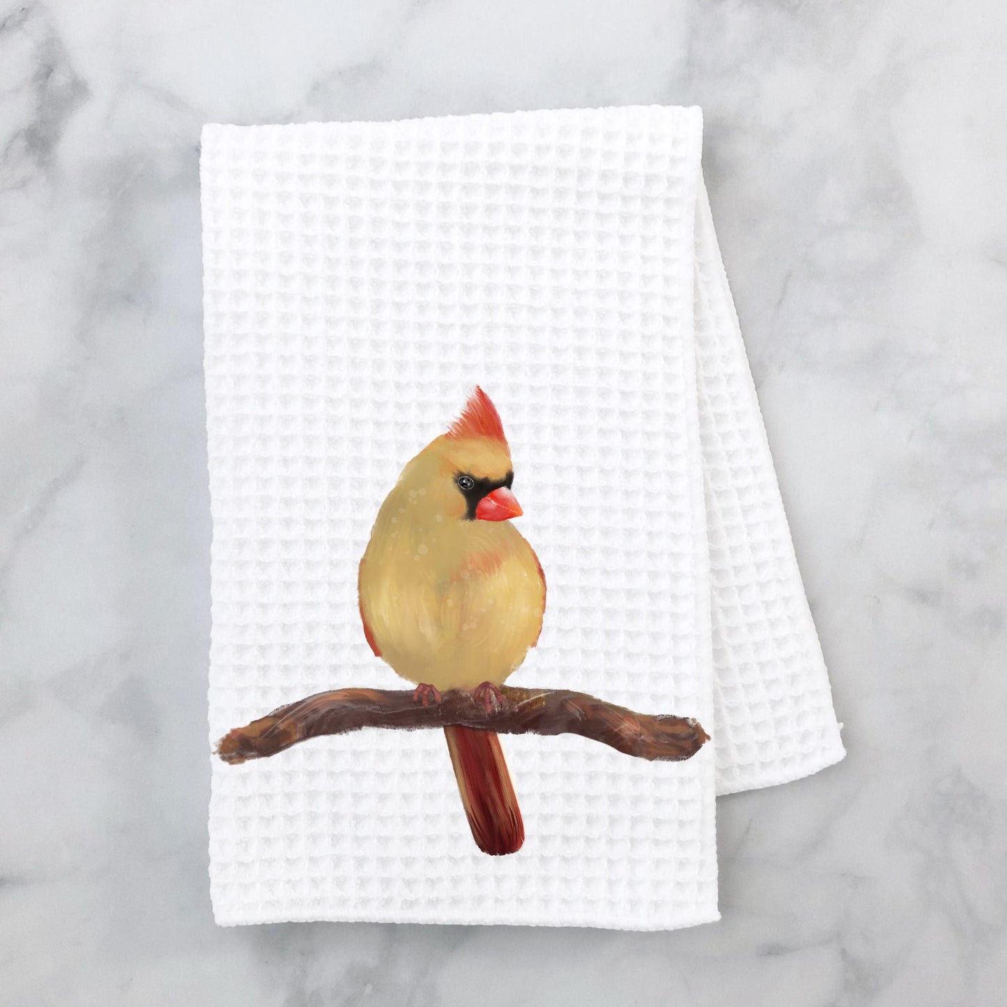 Unique Female Cardinal Kitchen Towel - MerikaArt