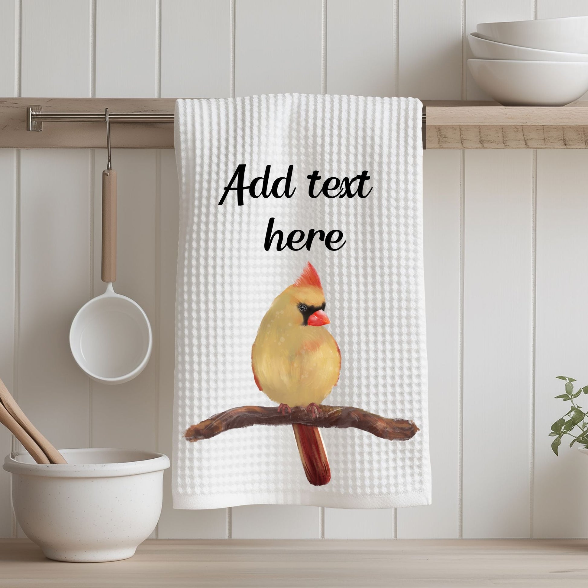 Unique Female Cardinal Kitchen Towel - MerikaArt