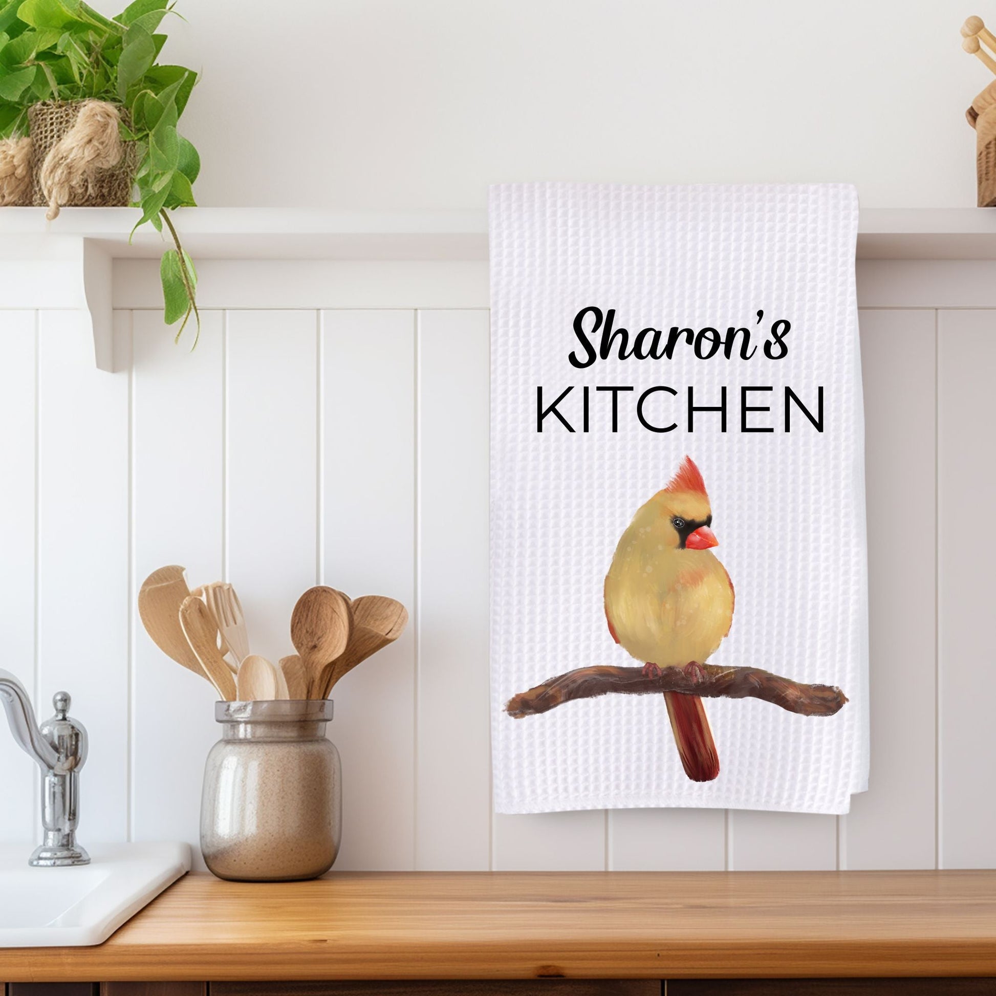 Unique Female Cardinal Kitchen Towel - MerikaArt