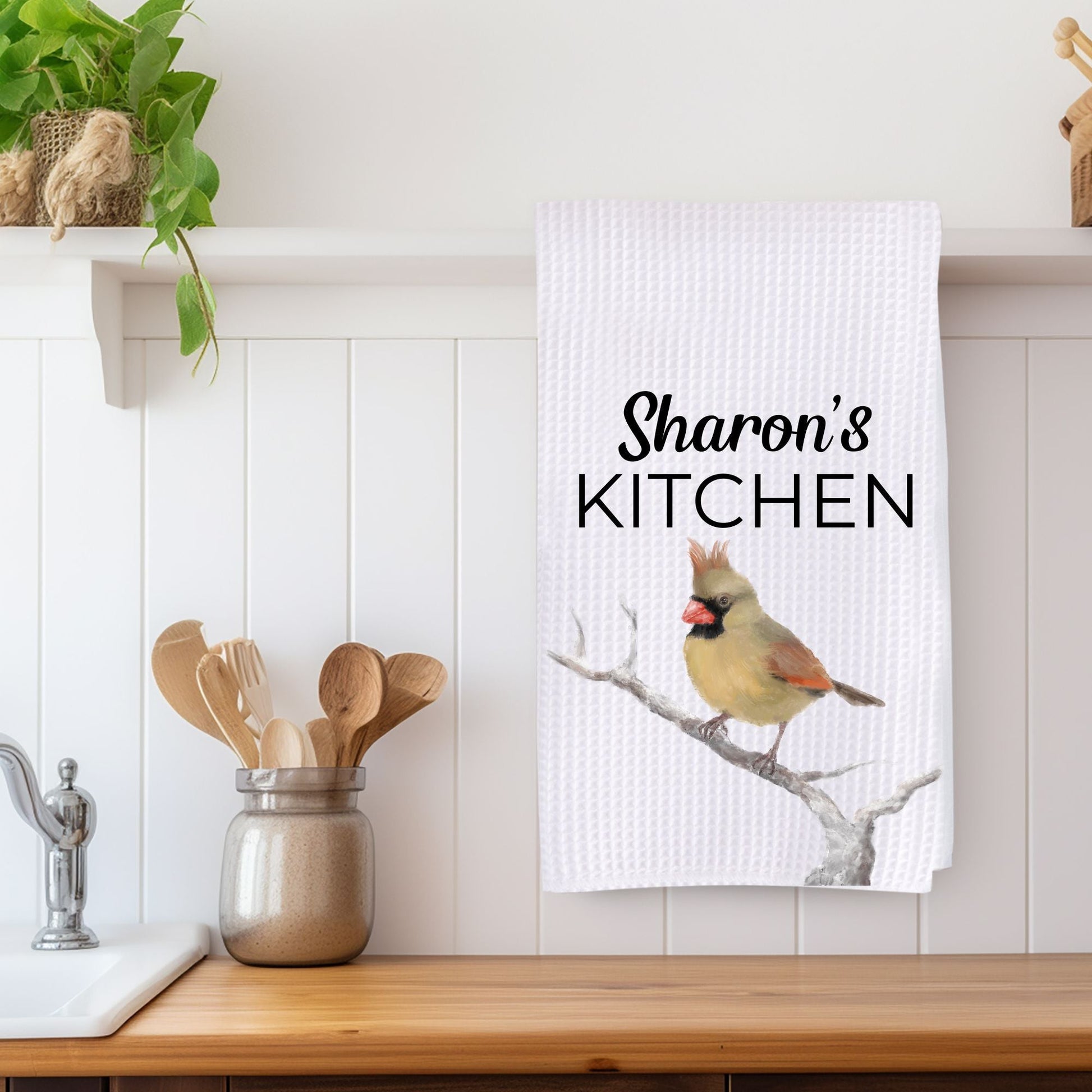 Unique Female Cardinal Kitchen Towel - MerikaArt