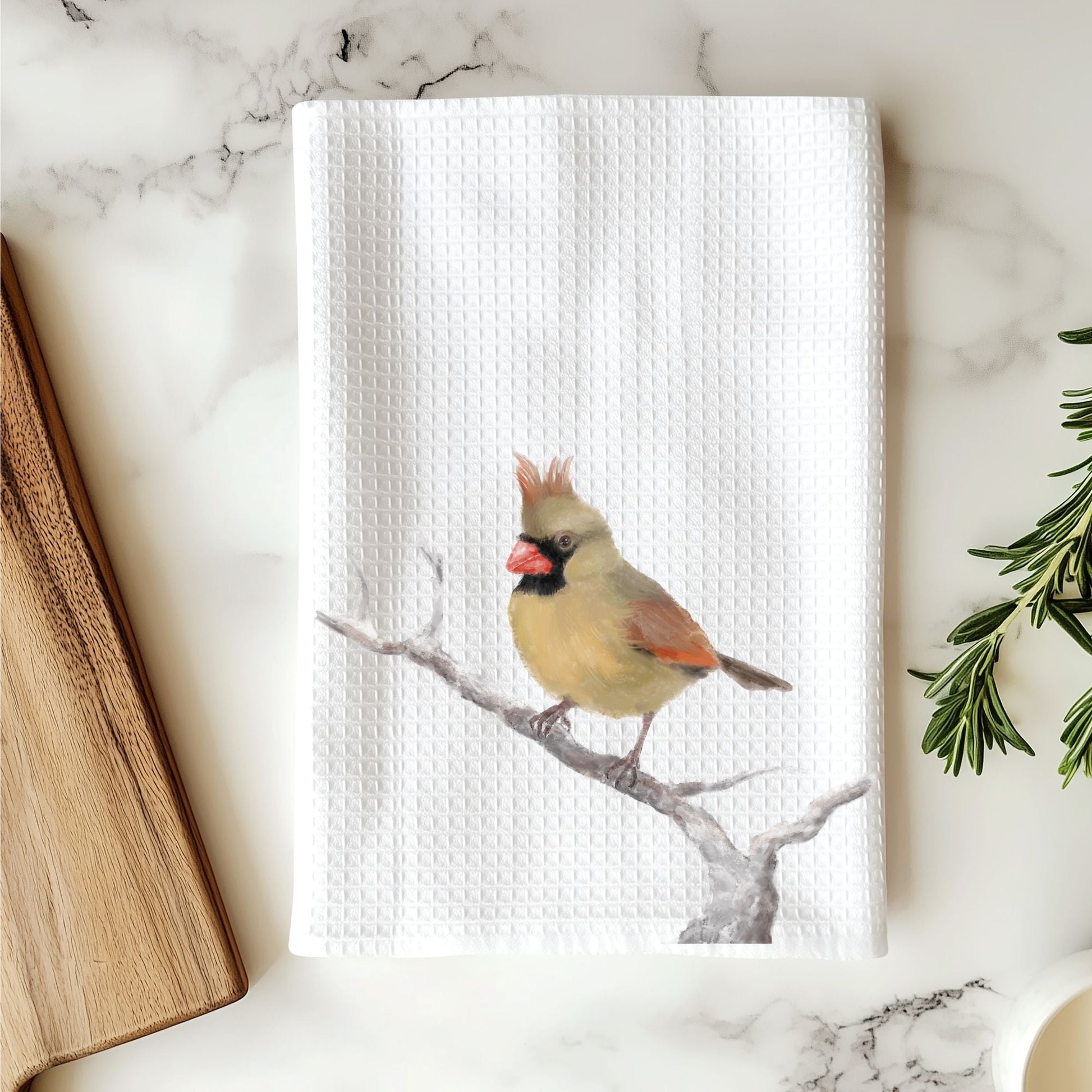 Unique Female Cardinal Kitchen Towel - MerikaArt