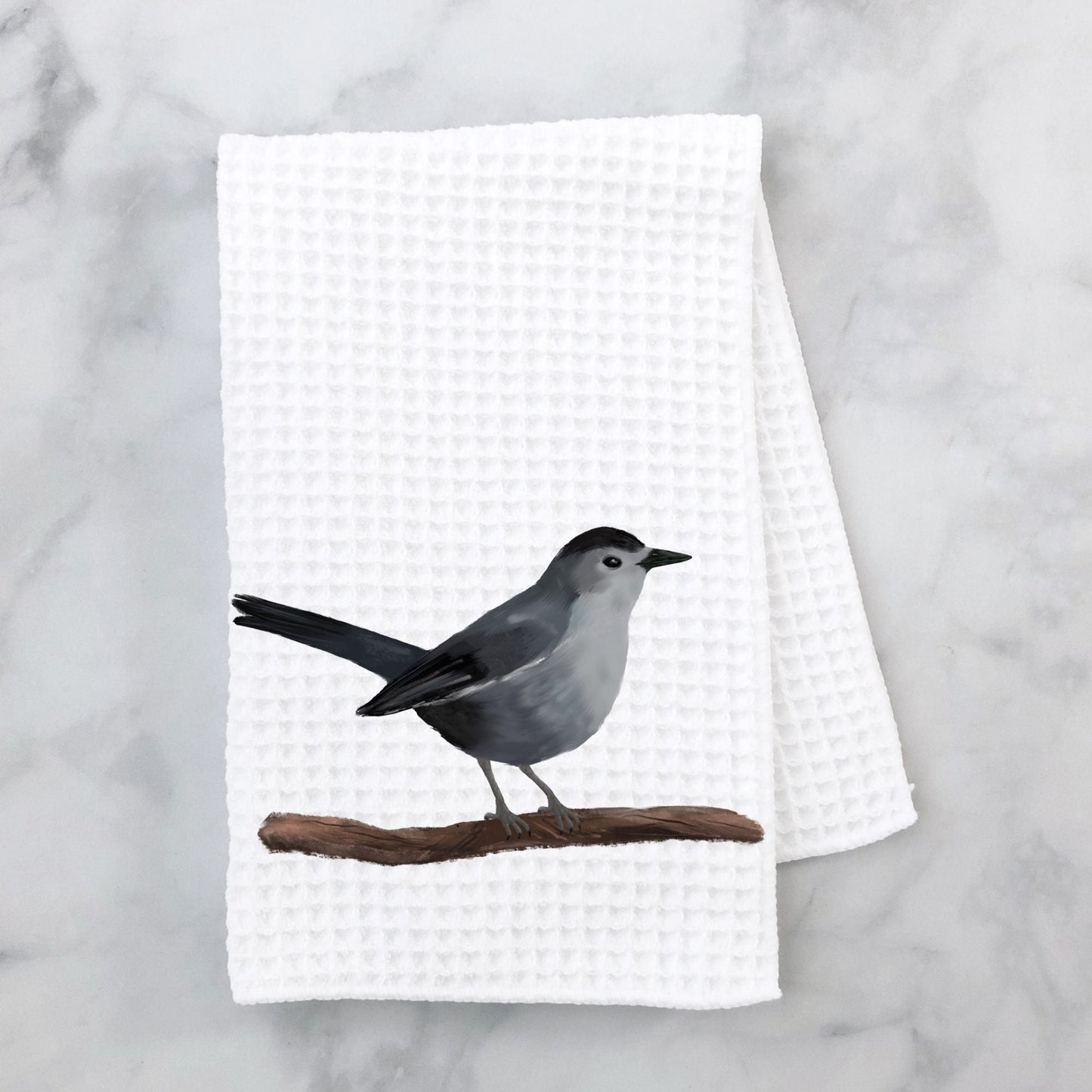 Unique Gray Catbird Kitchen Towel - MerikaArt