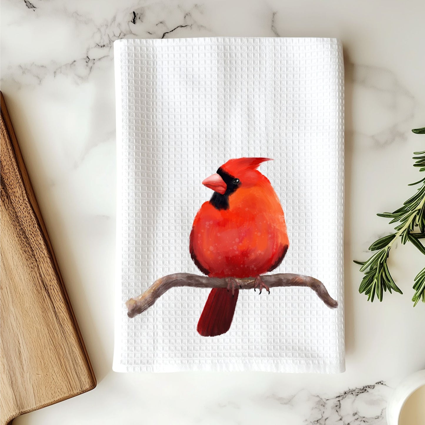 Unique Male Cardinal Kitchen Towel - MerikaArt